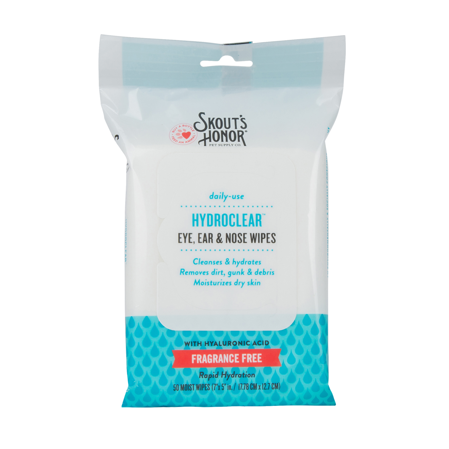 Skout's Honor Hydroclear Eye, Ear & Nose Dog & Cat Grooming Wipes, 50-Count