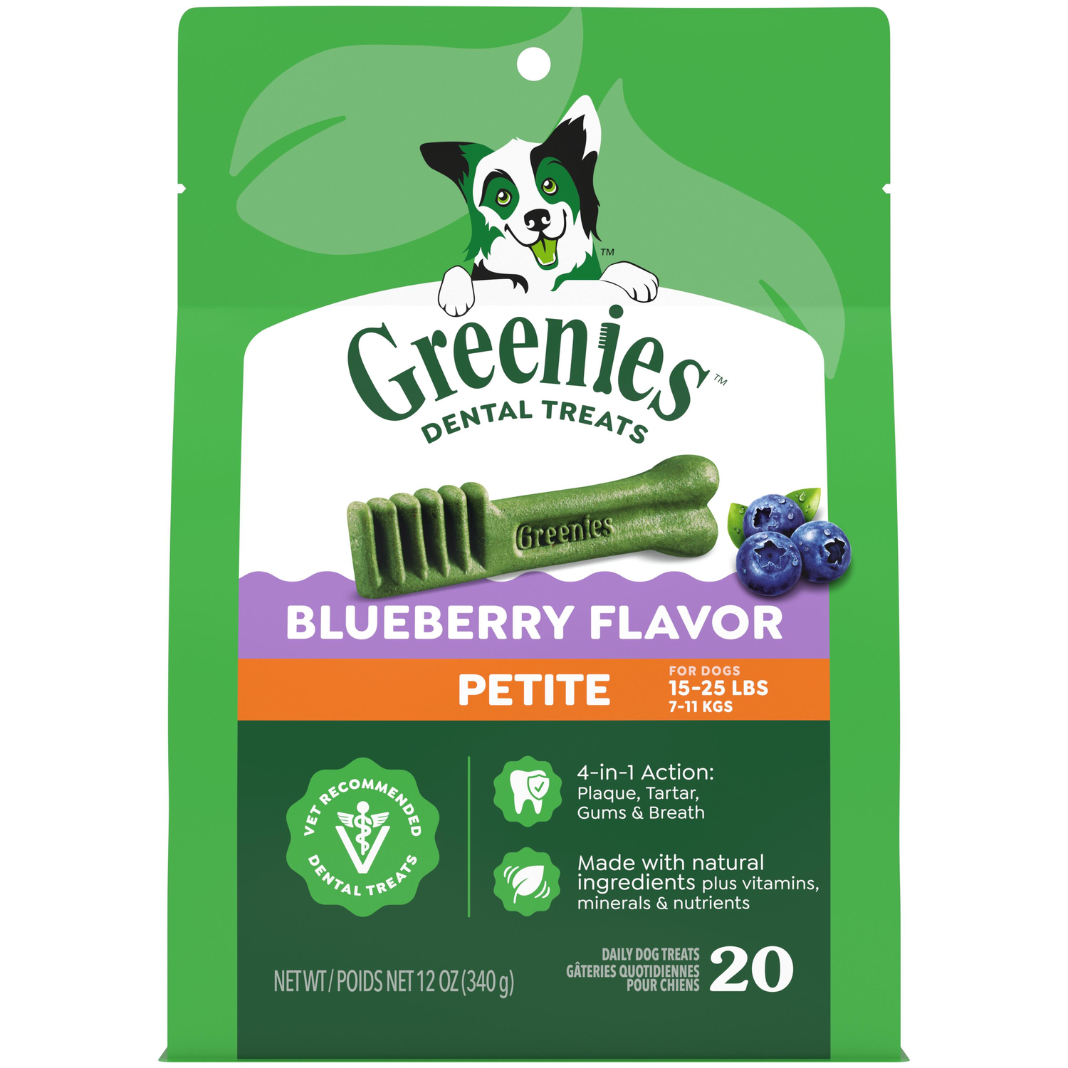 Greenies Petite Natural Blueberry Flavor Dental Dog Treats, 20 Count