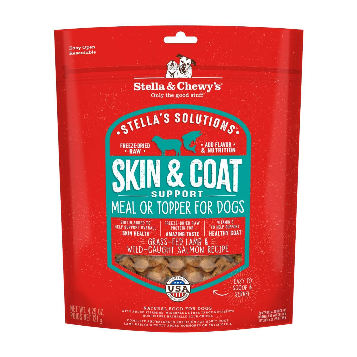 Stella & Chewy's Stella's Solutions Freeze Dried Raw Skin & Coat Support Grass-Fed Lamb & Salmon Recipe Dog Food Topper, 4.25-Oz Bag