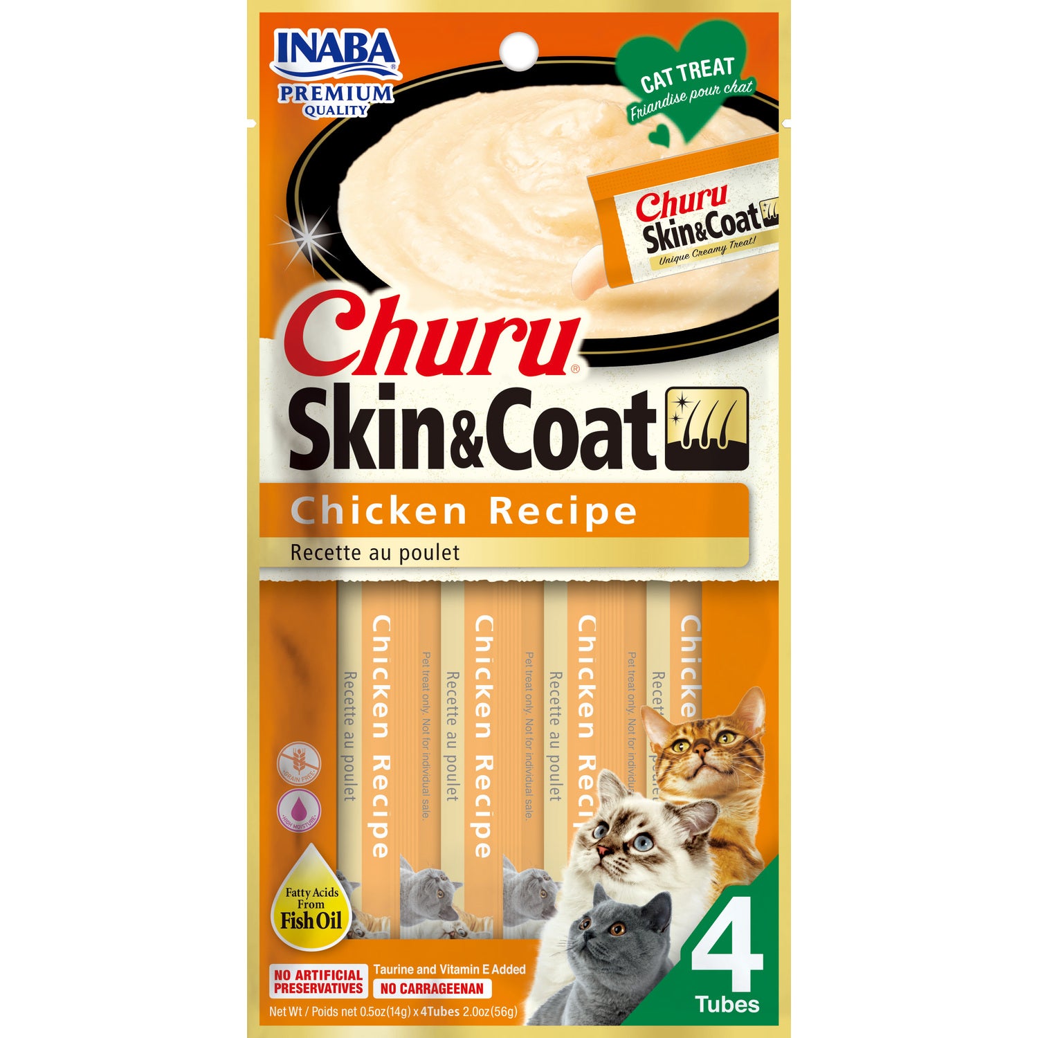 Inaba Churu Skin And Coat Chicken Recipe Lickable Cat Treats, 4 Pack