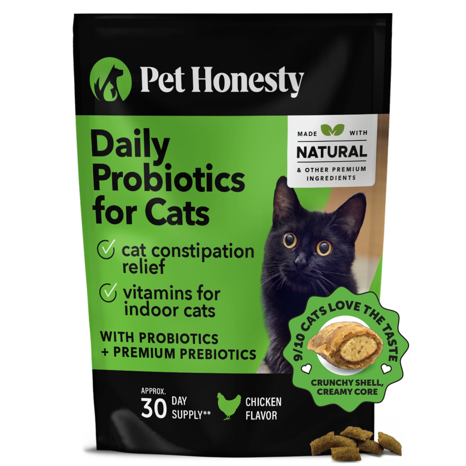 Pet Honesty Probiotics Gut + Immune Health Chicken Flavored Digestive Support Crunchy Cat Chews, 3.7-Oz Pouch