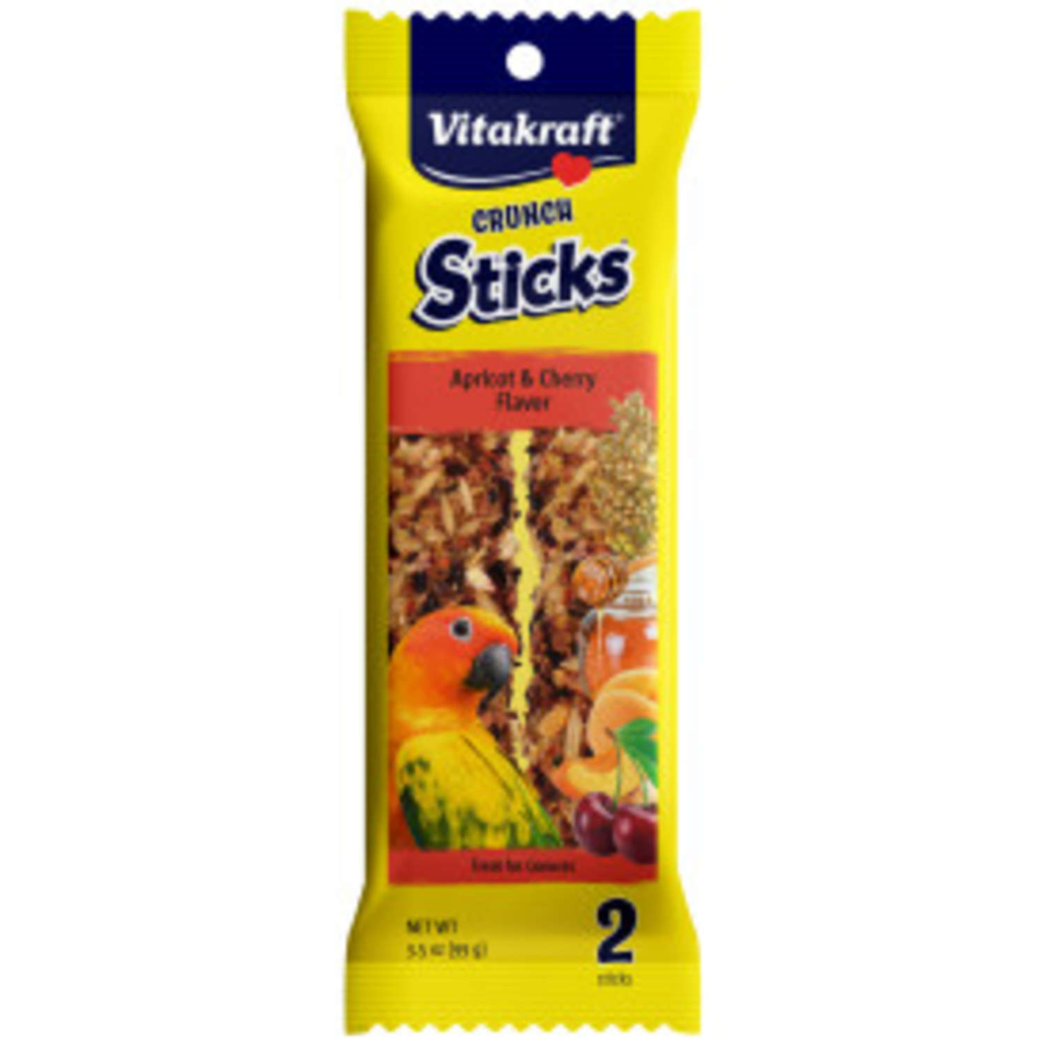 Vitakraft Crunch Sticks Triple-Baked Parrot Treats, Apricot & Cherry, 5.5-Oz, 2-Pack