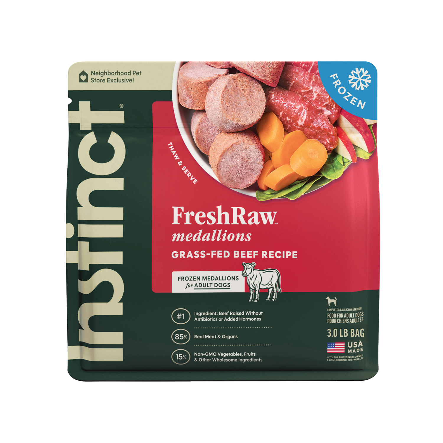 Instinct Freshraw Beef Medallions Frozen Dog Food, 3-Lb Bag