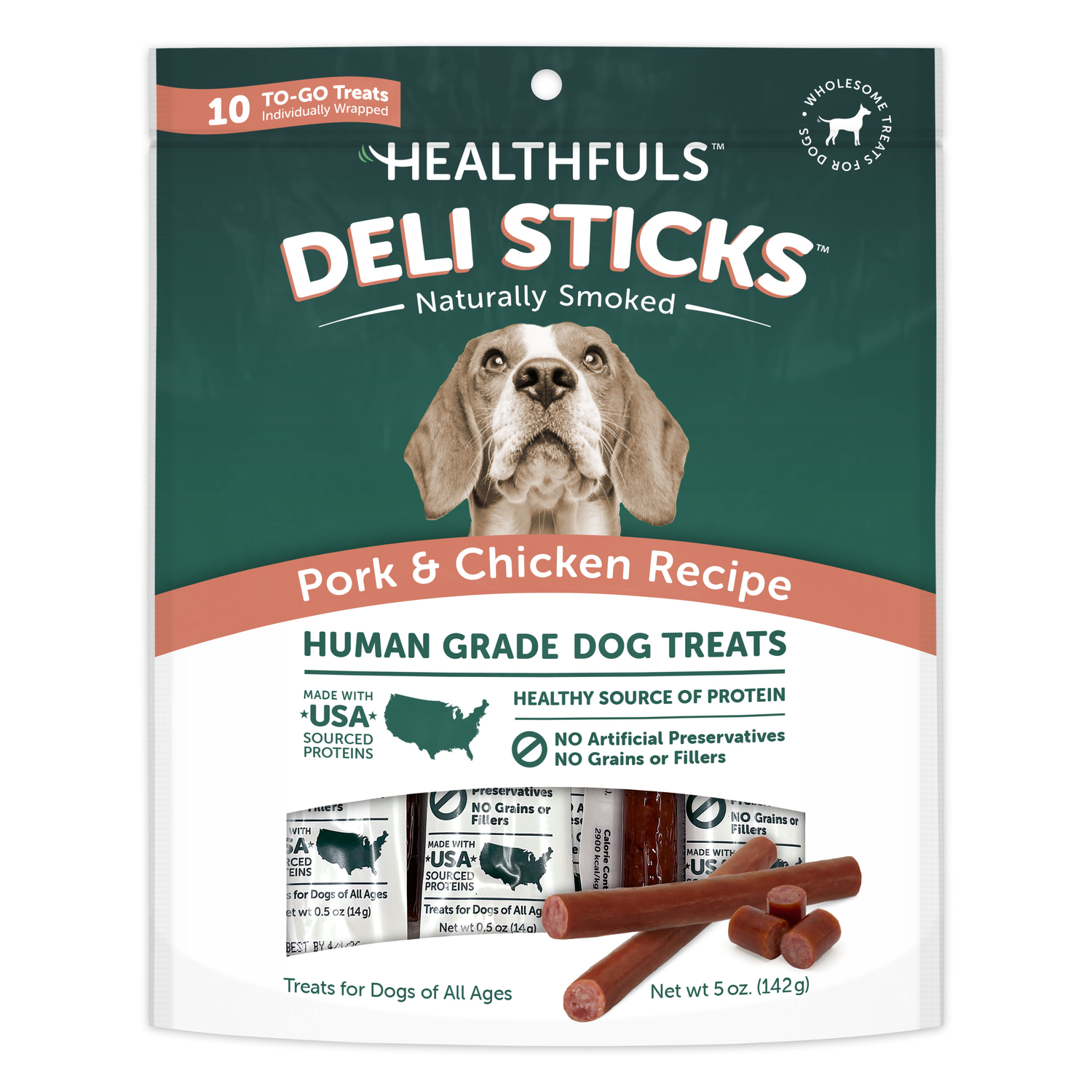 Healthfuls Deli Sticks Pork & Chicken Soft & Chewy Dog Treats, 10 Count