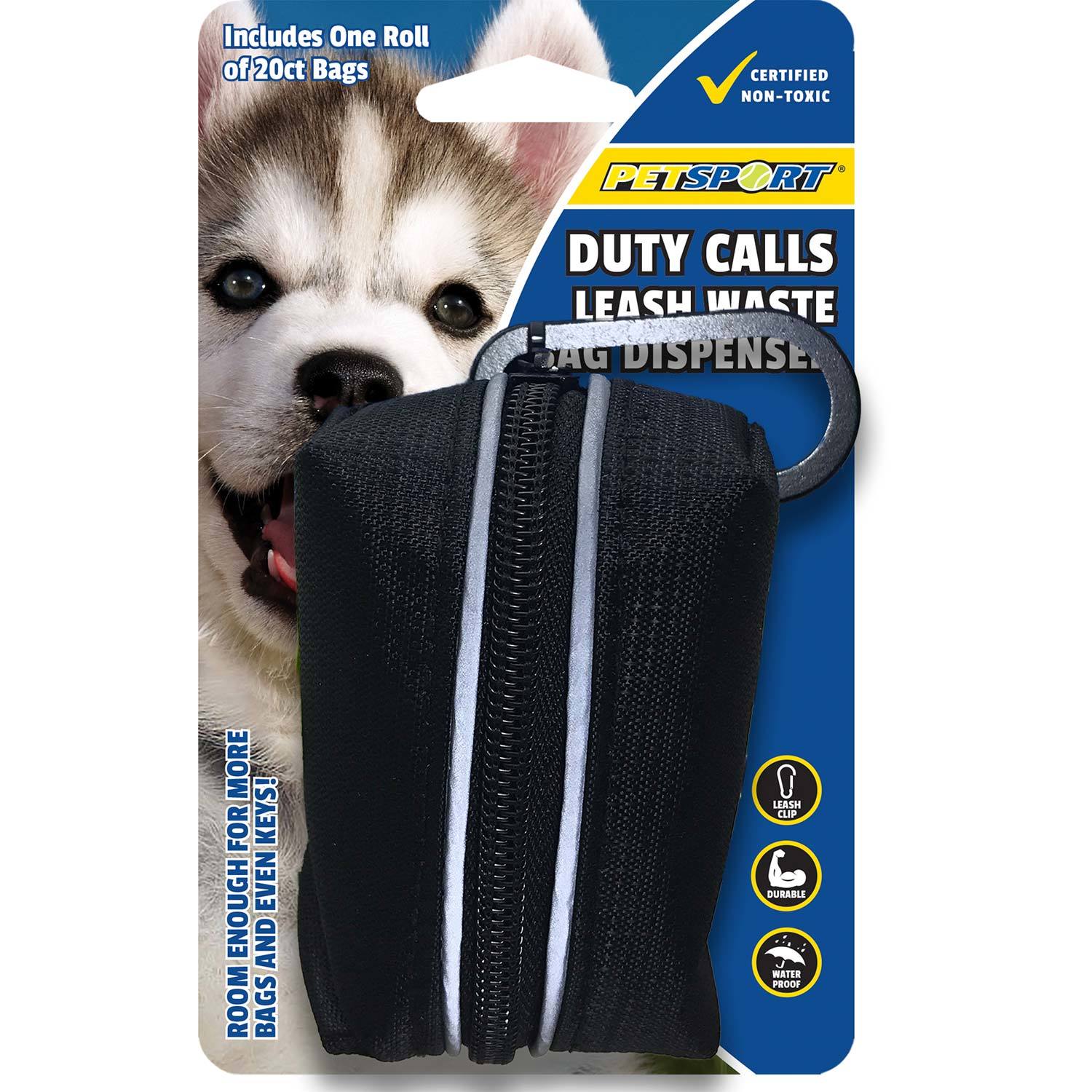 Petsport Duty Calls Leash Waste Bag Dispenser & Dog Poop Bags, 20 Count Roll