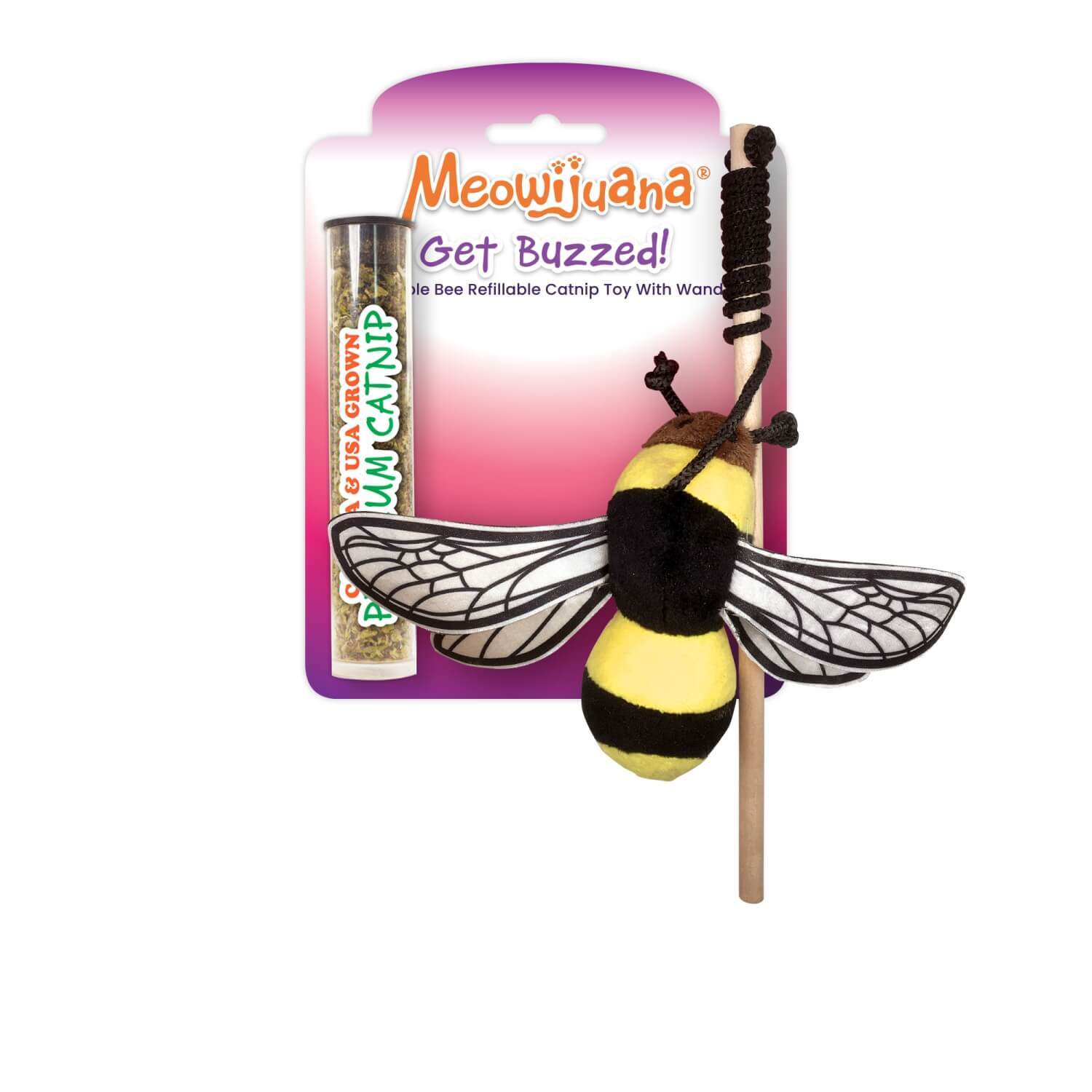 Meowijuana Get Buzzed Bee Refillable Catnip Wand Cat Toy