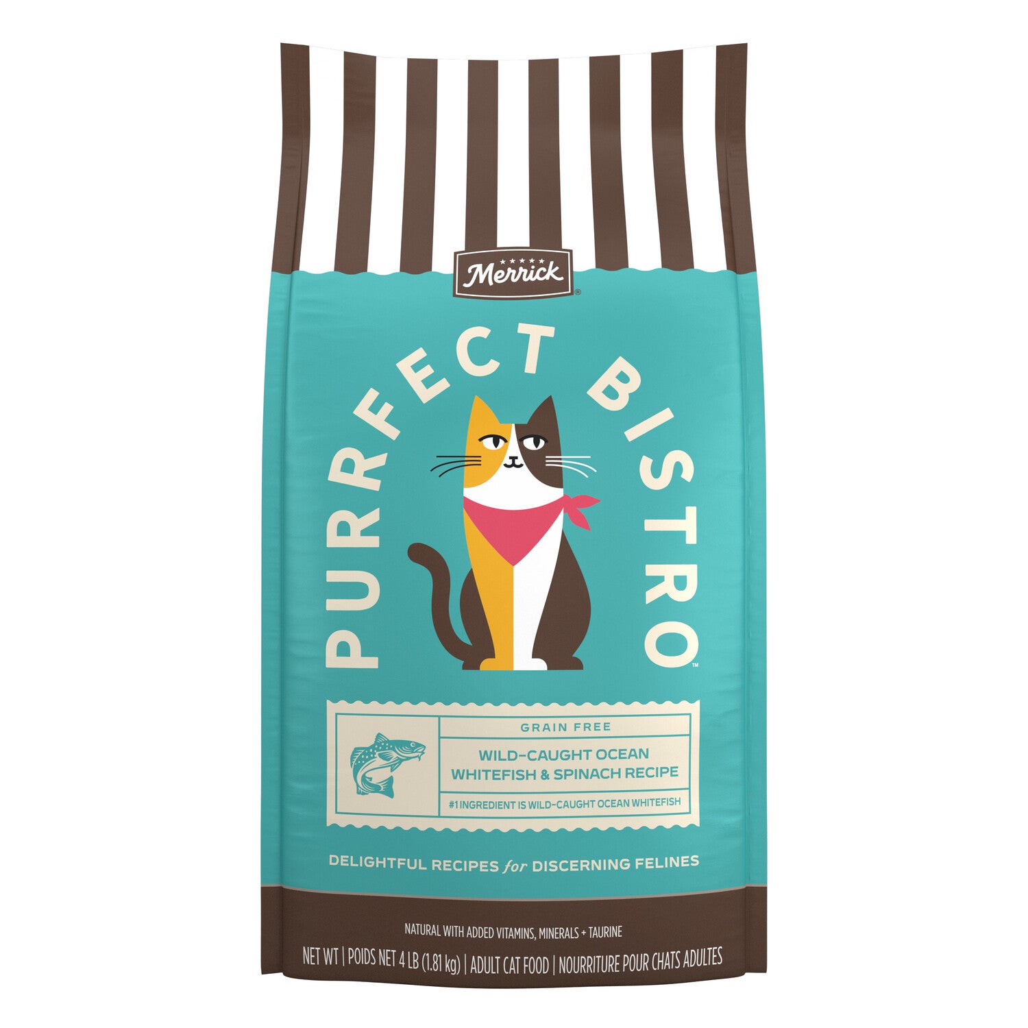 Merrick Purrfect Bistro Grain Free Wild-Caught Ocean Whitefish And Spinach Recipe Adult Dry Cat Food, 4 Lb.