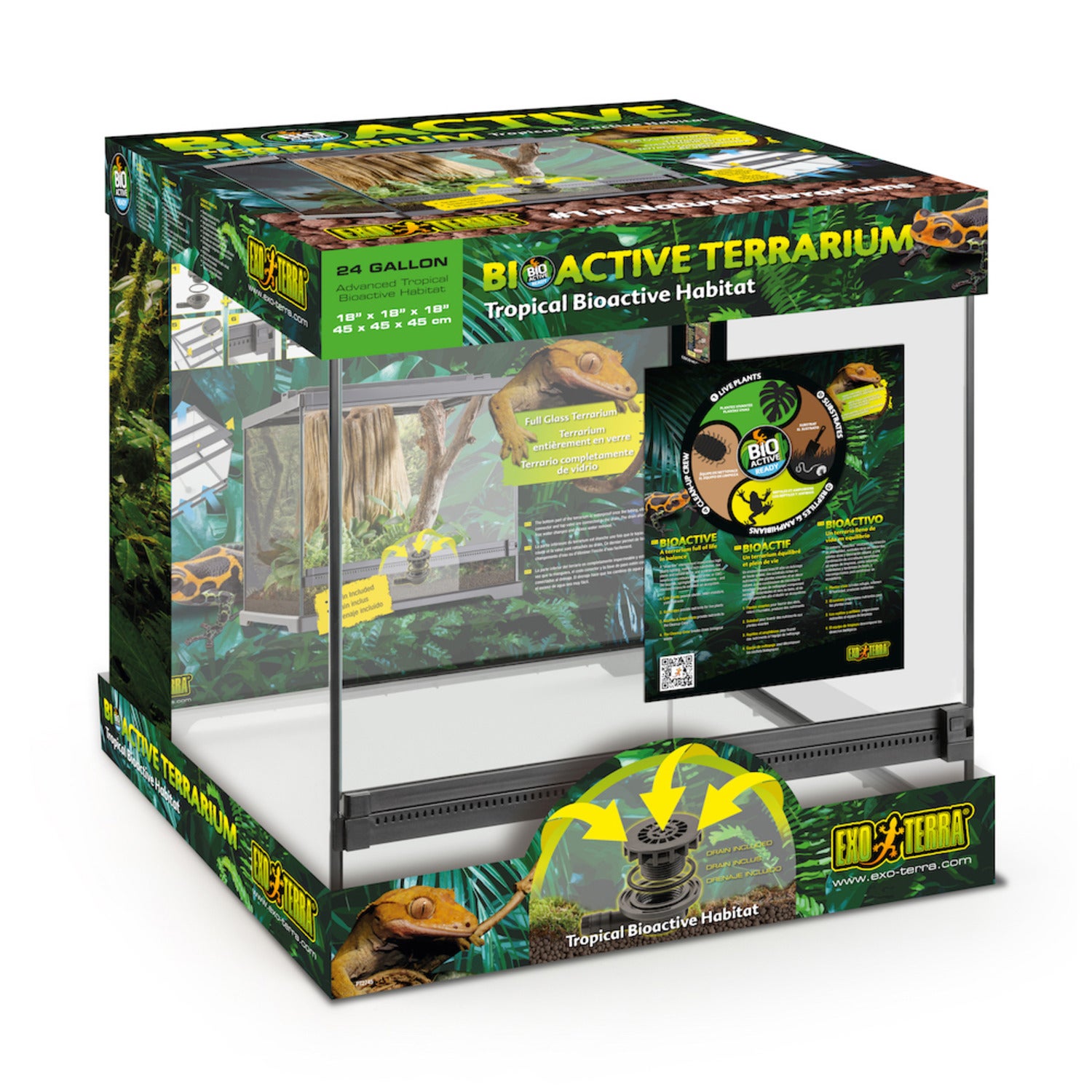Exo Terra Bioactive Terrarium Glass Tropical Bioactive Reptile Habitat, 24 Gallon