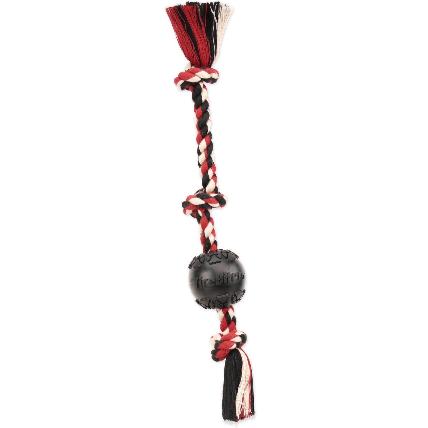 Mammoth Medium 3 Tirebiter Ball  With 3 Knot Tug Rope Dog Toy,  20
