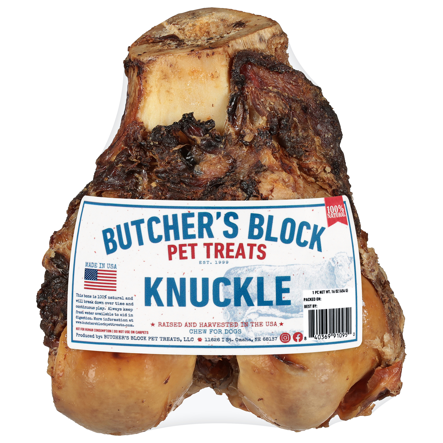 Butcher's Block Bones Beef Femur Knuckle Natural Dog Treat, 6 Inches