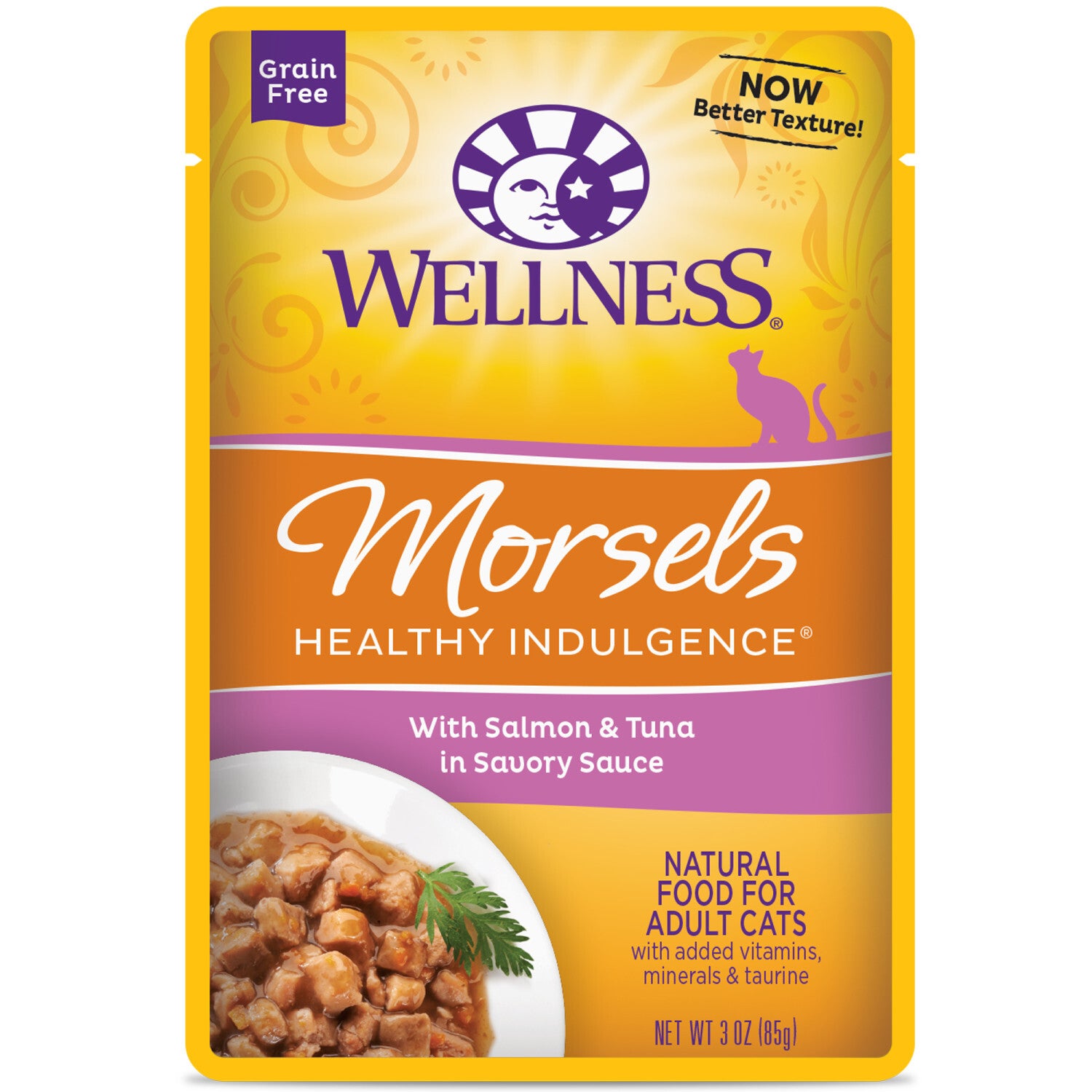 Wellness Healthly Indulgence Morsels Adult Wet Cat Food Salmon & Tuna Recipe, Natural, Protein-Rich, Grain Free, 3 Ounce Pouch