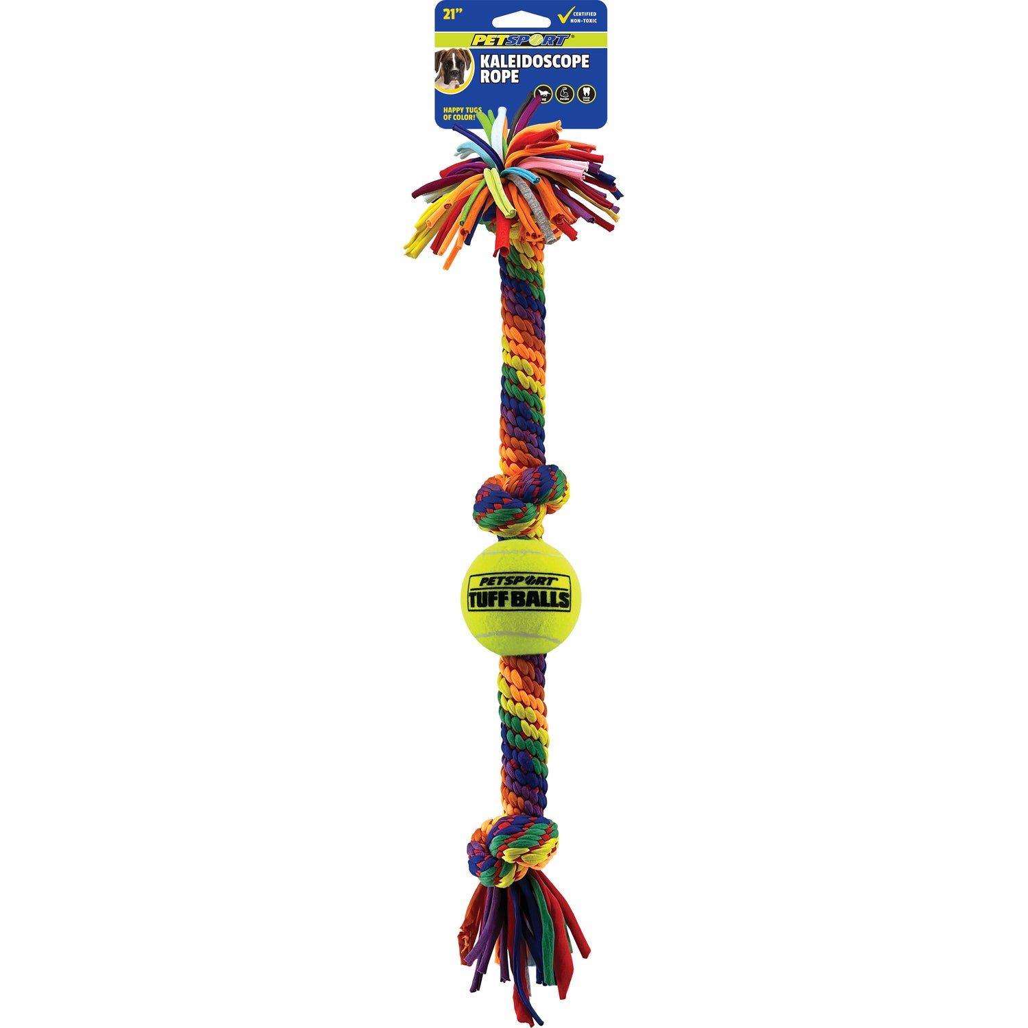 Petsport Kaleidoscope Rope 3 Knot With 2.5 Ball For Tugging Large Dog Toy, 21
