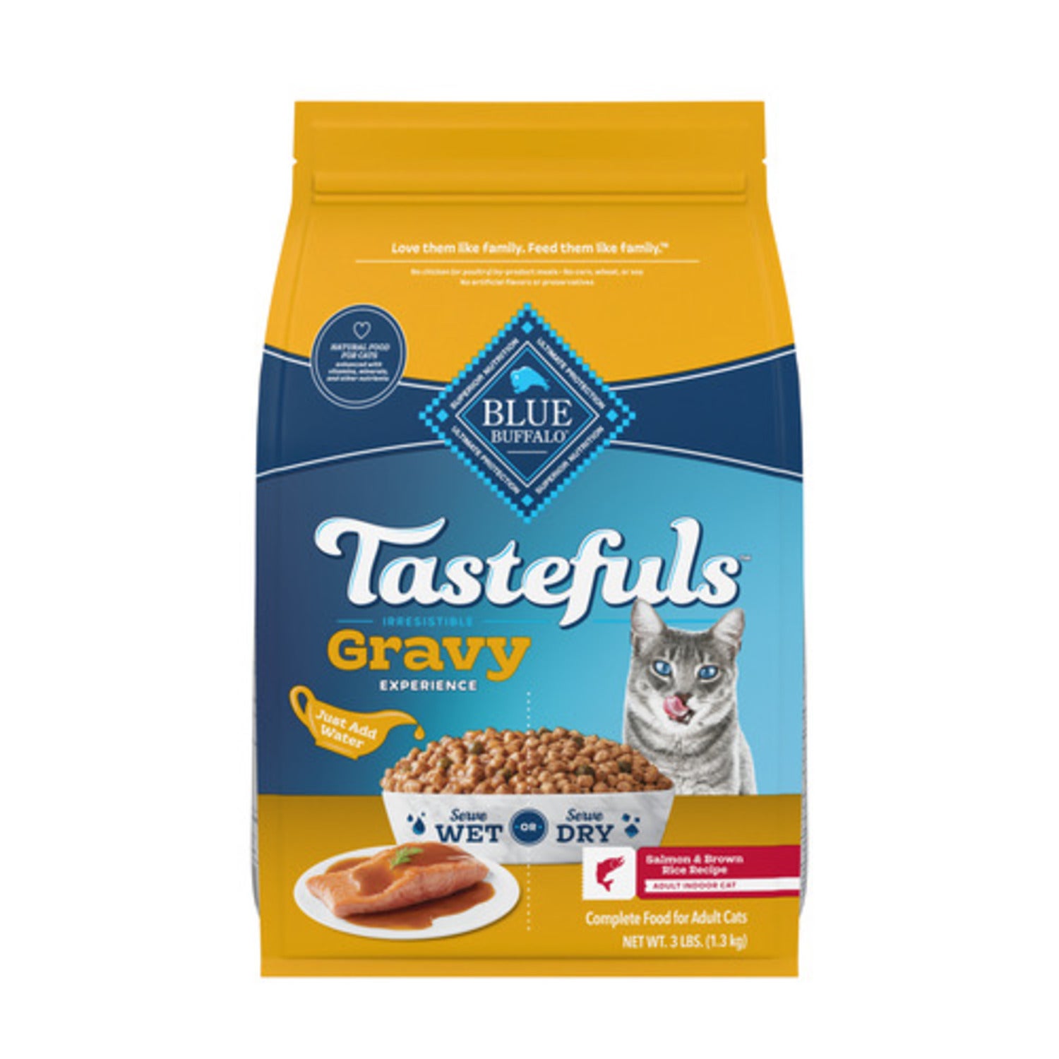 Blue Buffalo Tastefuls Irresistible Gravy Experience Salmon & Brown Rice Recipe Dry Cat Food, 7-Lb Bag