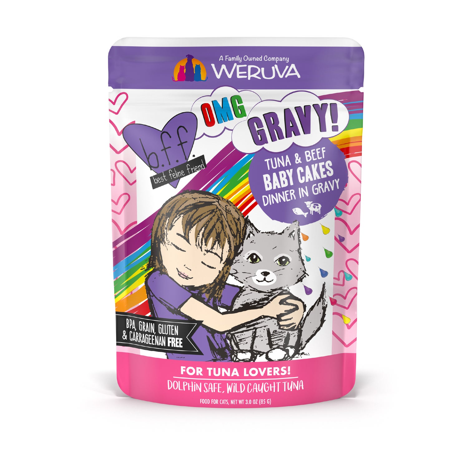 Weruva Bff Omg Gravy Tuna & Beef Baby Cakes Wet Cat Food, 3-Oz Pouch