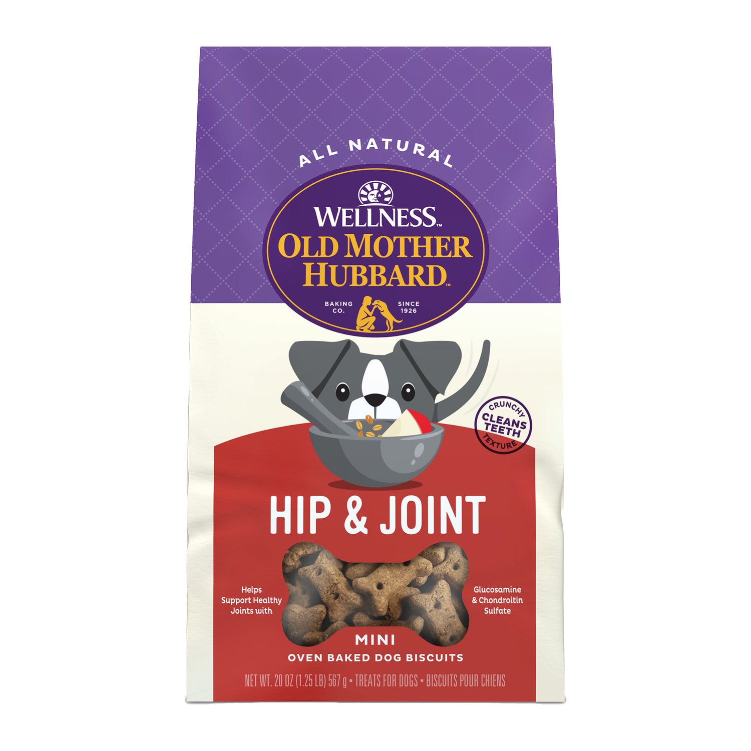 Wellness Old Mother Hubbard Hip & Joint Dog Biscuits, Natural, Training Treats, Chicken, Apples, Oats, And Carrots Flavor, Mini Size Dog Treats, 20 Ounce Bag