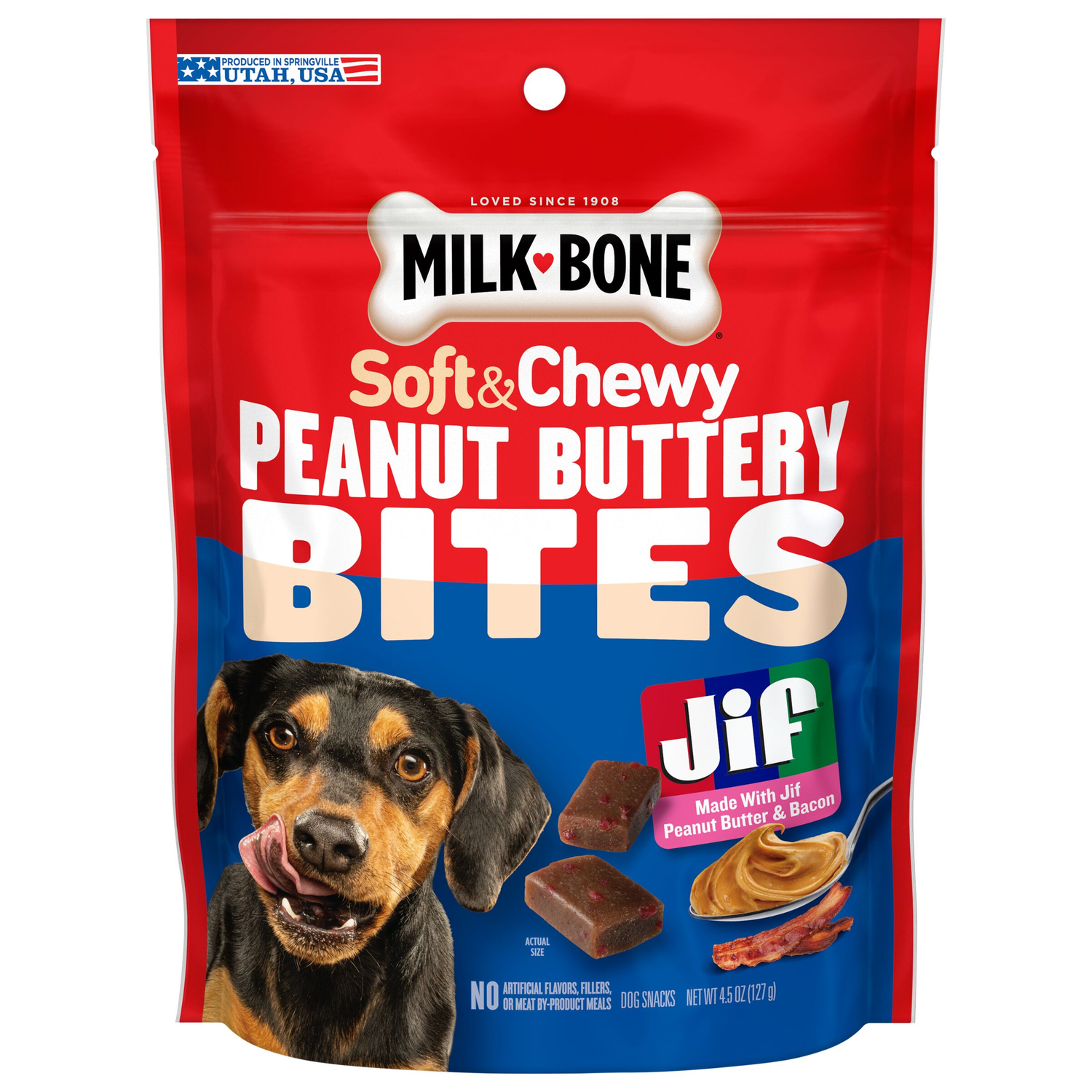 Milk-Bone Peanut Buttery Bites With Jif Peanut Butter & Real Bacon Soft & Chewy Dog Treats, 4.5-Oz