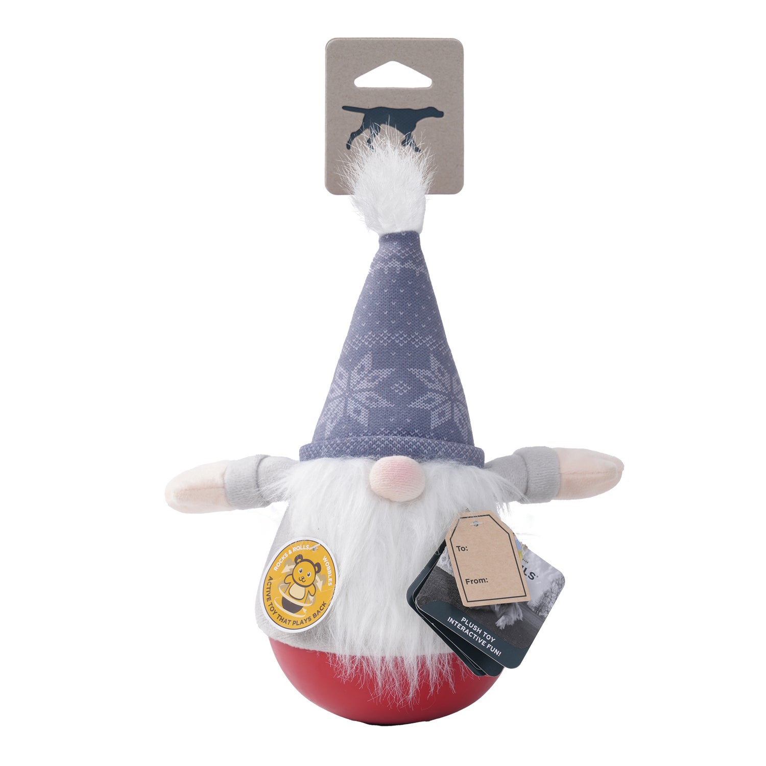 Tall Tails Plush Roly-Poly Gnome Interactive Holiday Dog Toy, 8