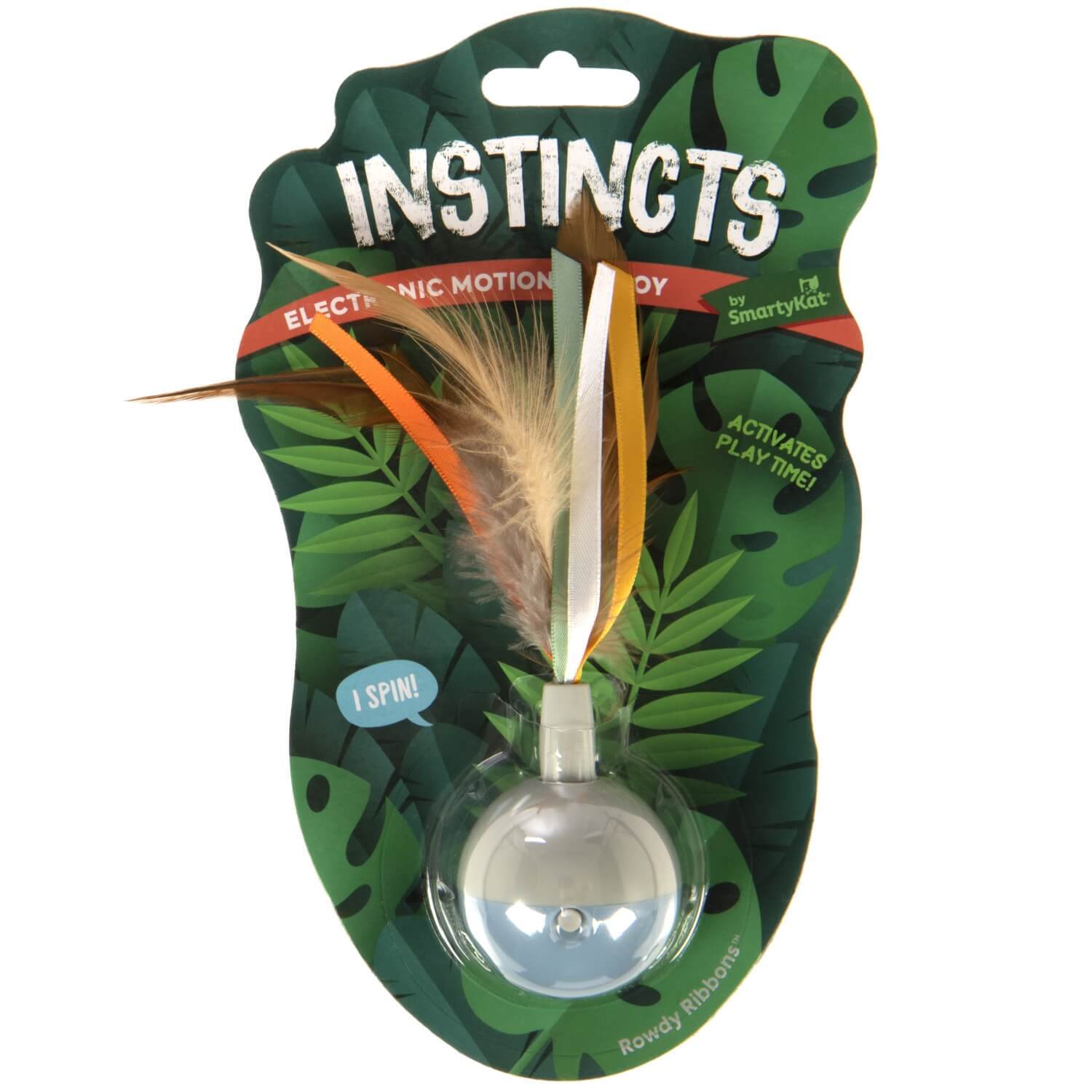 Instincts By Smartykat®Rowdy Ribbons Electronic Motion Spinning Ball Cat Toy, Battery Powered