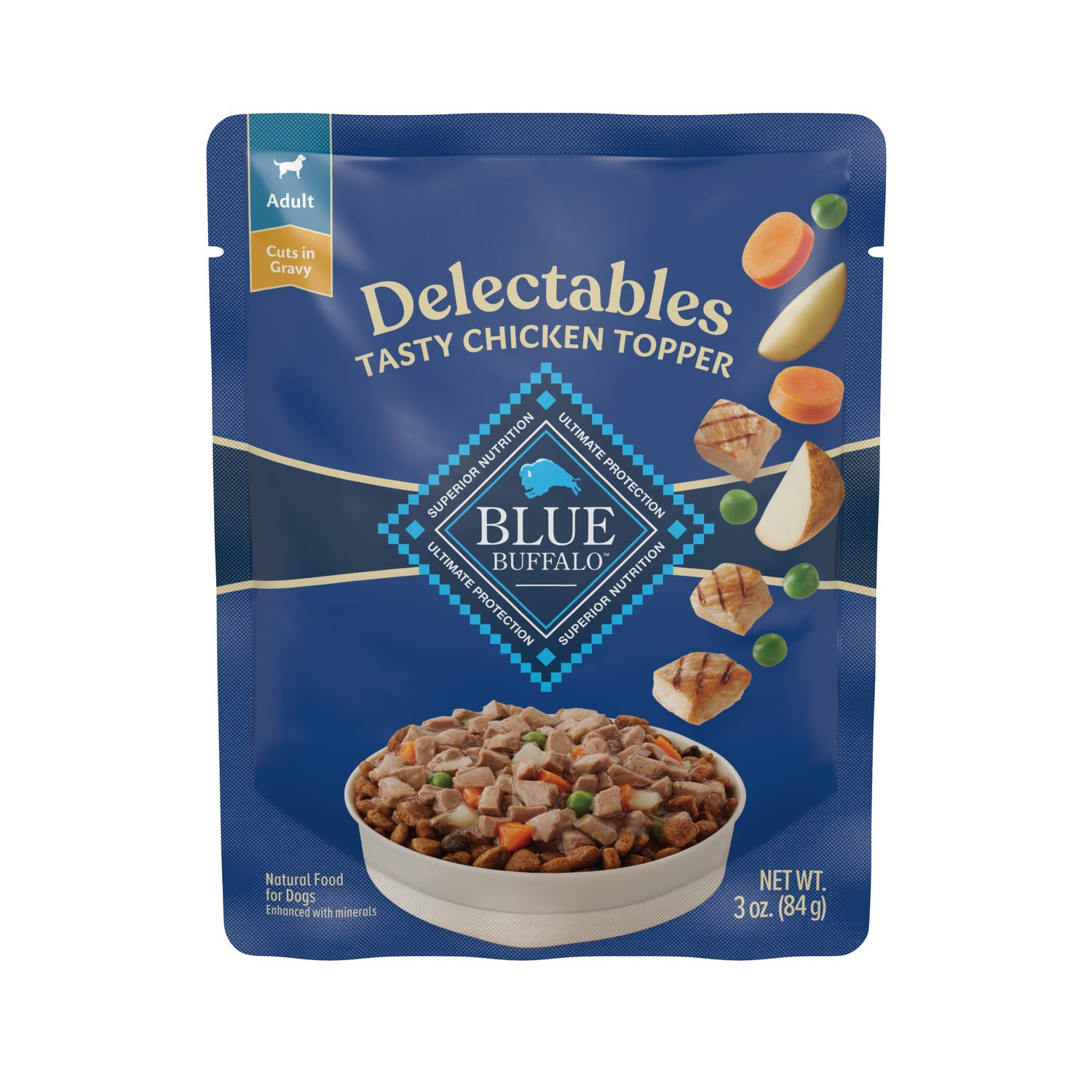 Blue Buffalo Blue Delectables Tasty Chicken Cuts In Gravy Natural Wet Dog Food Topper, 3-Oz - Pack Of 24