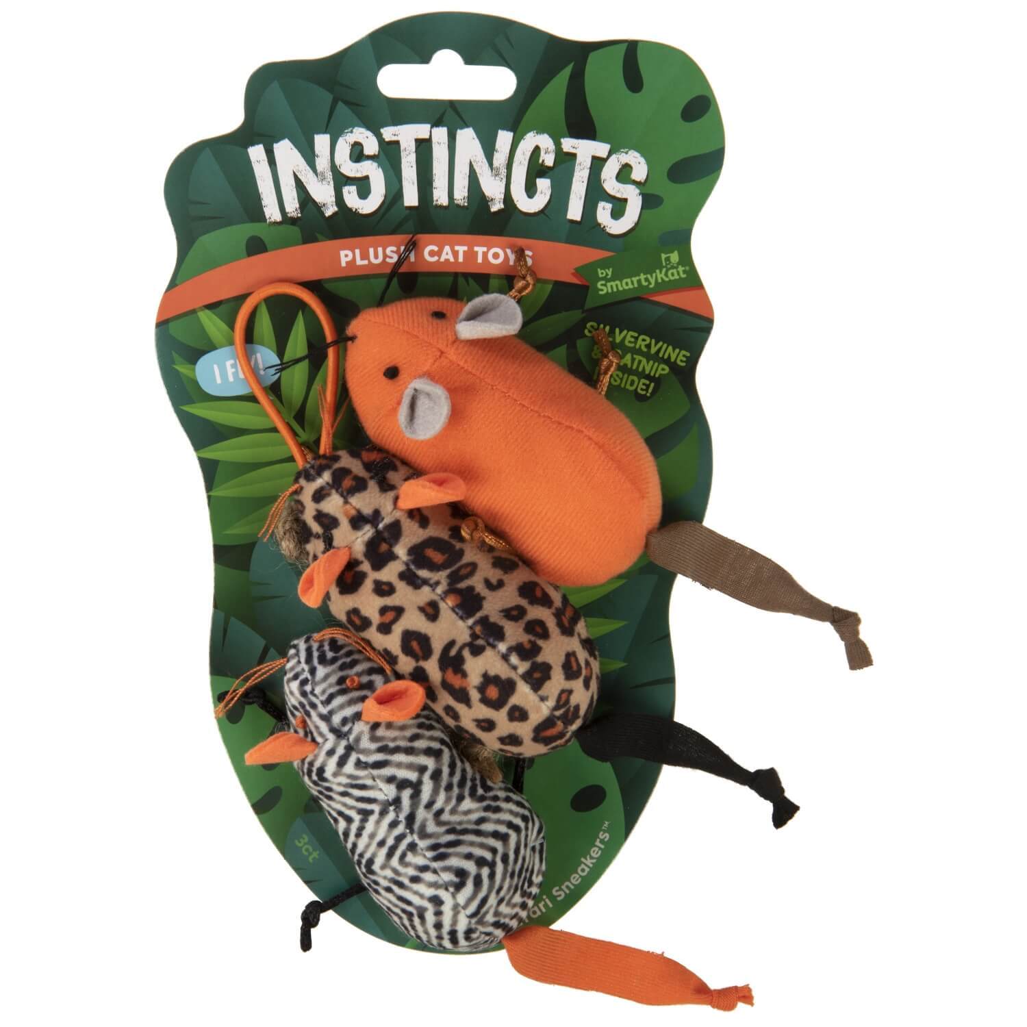 Instincts By Smartykat® Safari Sneakers Happynip Silvervine & Catnip Plush Cat Toys And Launcher Cat Toy (Set Of 3)