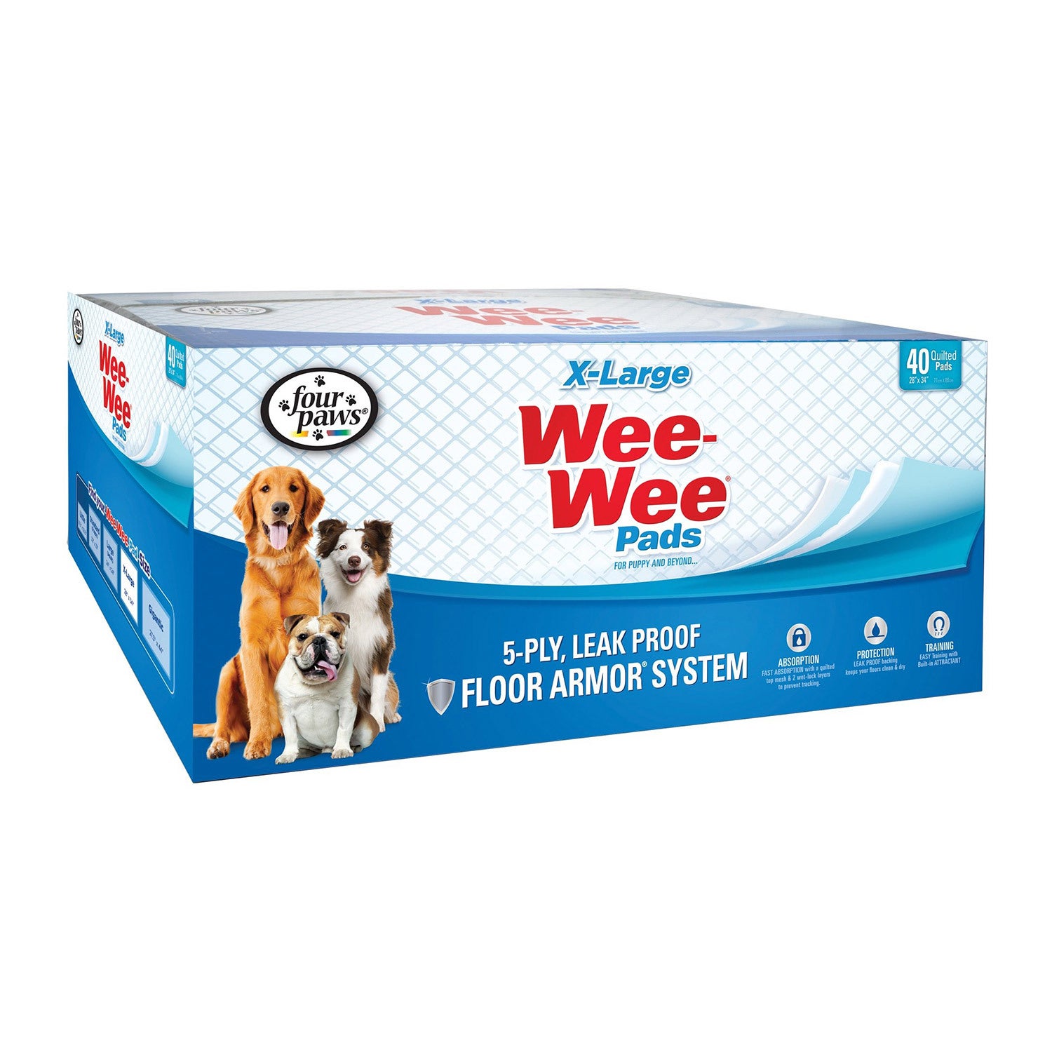 Four Paws Wee-Wee Superior Performance Gigantic Dog Pee Pads With Runoff Edge Guard, 40-Count