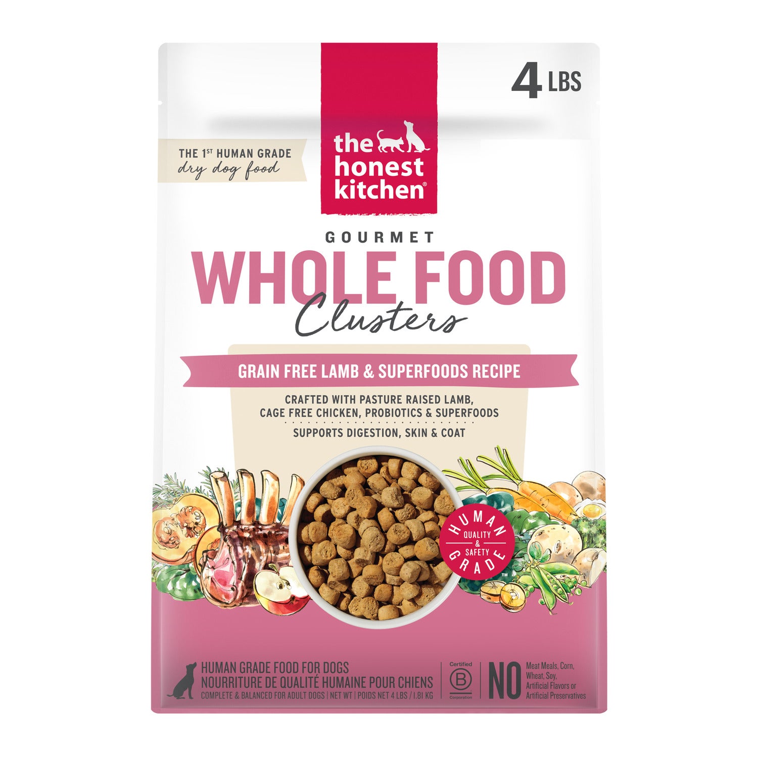 The Honest Kitchen Gourmet Whole Food Clusters Grain Free Lamb & Superfoods Recipe Dry Dog Food, 4-Lb