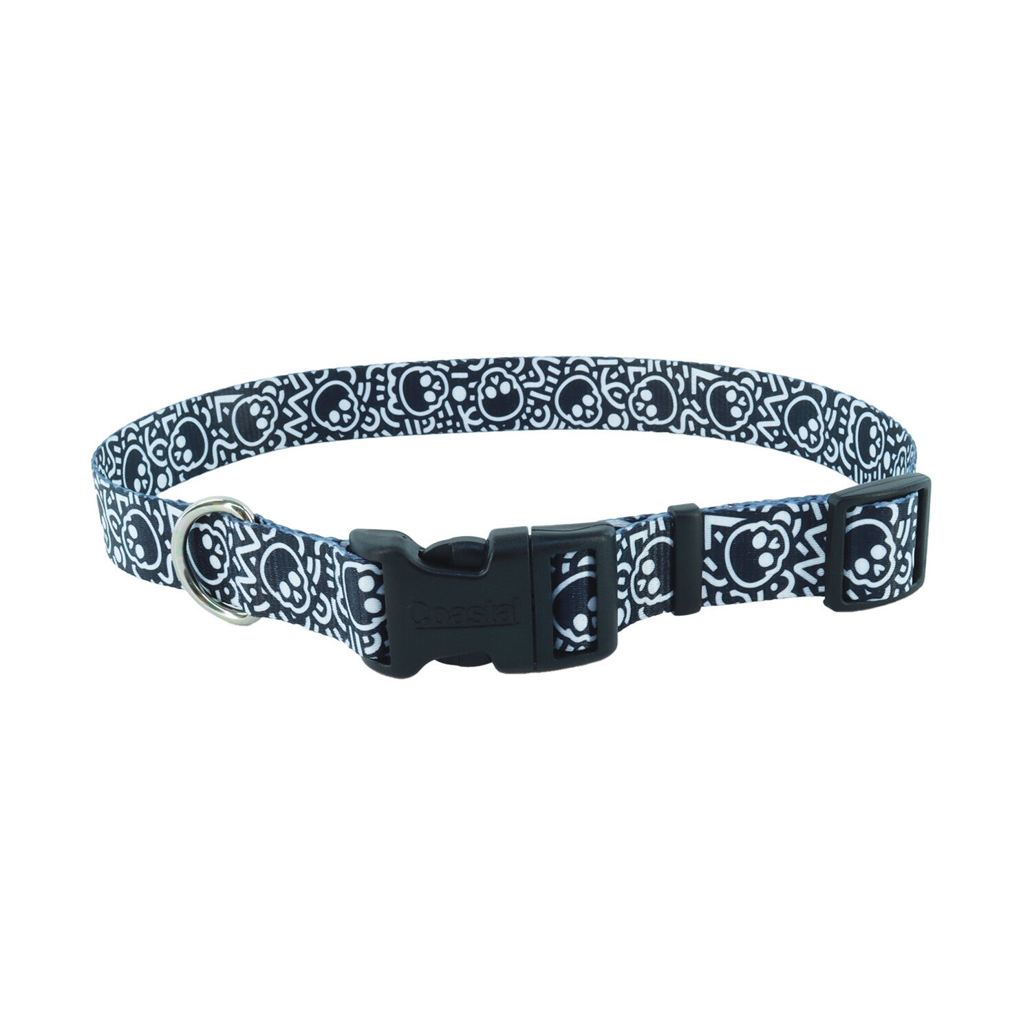Styles By Coastal Adjustable Dog Collar, Black Skulls, Large - 1 X 18-26