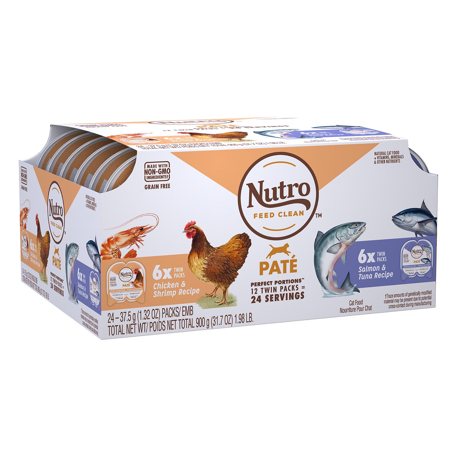 Nutro Perfect Portions Adult Wet Cat Food Chicken & Shrimp And Salmon & Tuna Variety Pack, 12 Twin Pack Trays