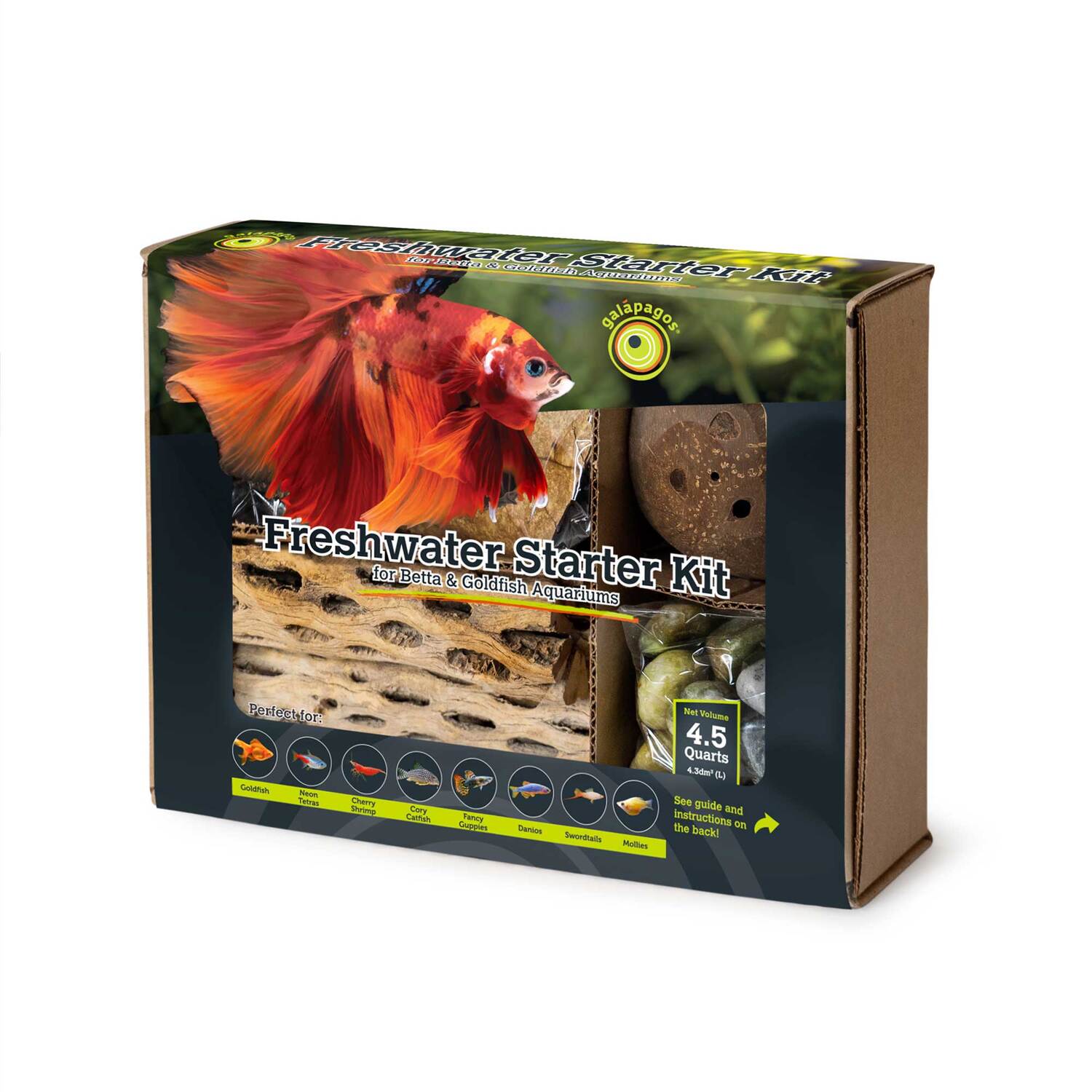 Galápagos Freshwater Fish Aquarium Starter Kit, 4.5Qt Box