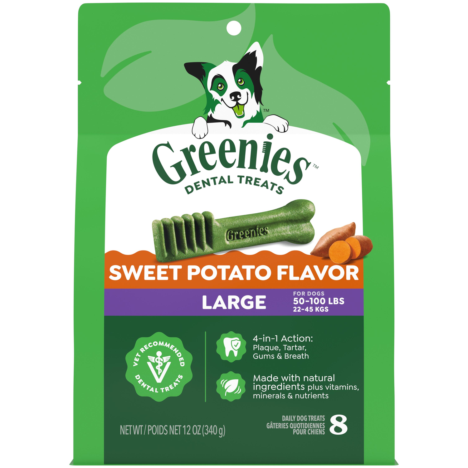 Greenies Natural Sweet Potato Flavor Dental Dog Treats, Large Sized, 12-Oz, 8-Count