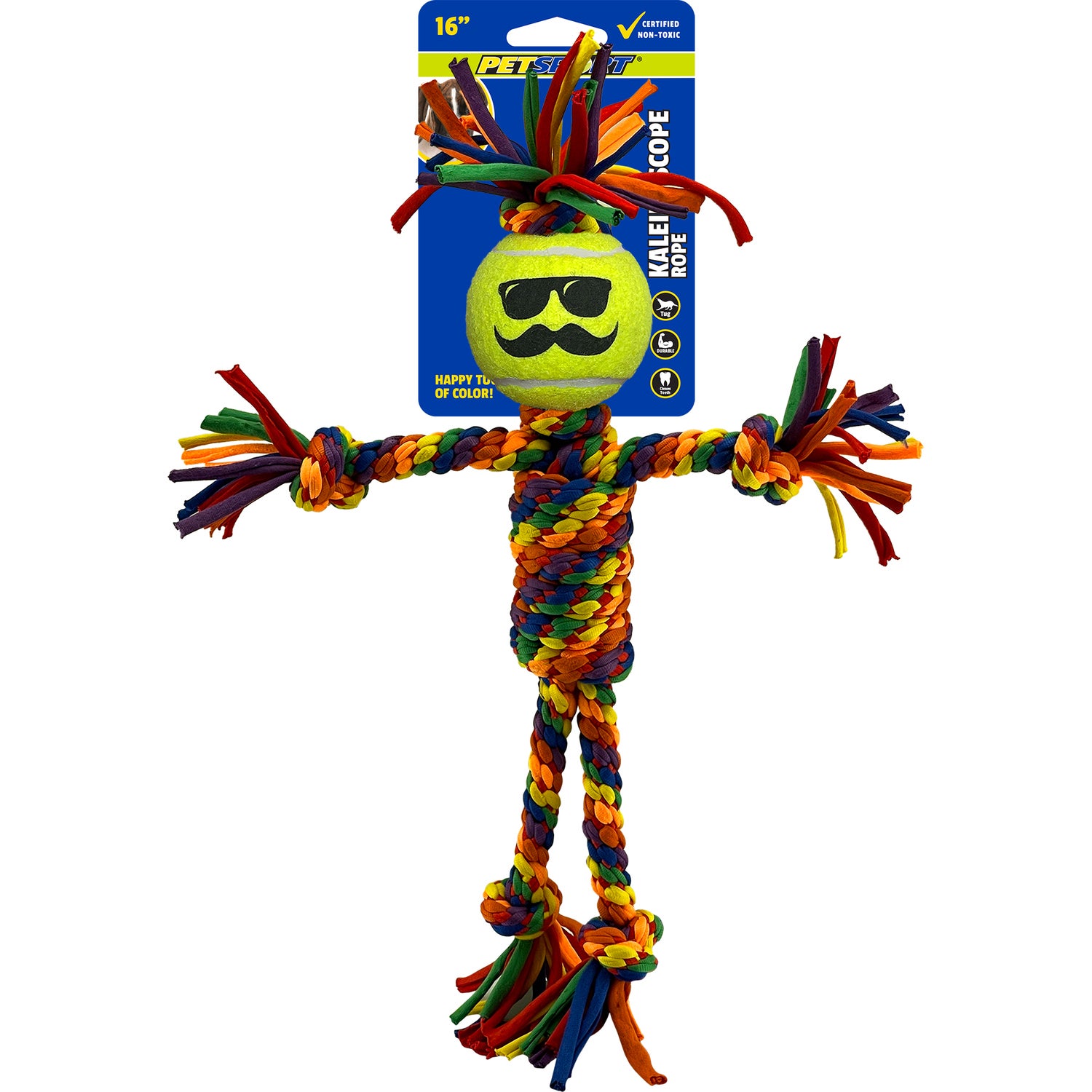 Petsport Kaleidoscope Rope Dude With 2.5 Ball Dog Tug Toy, 16