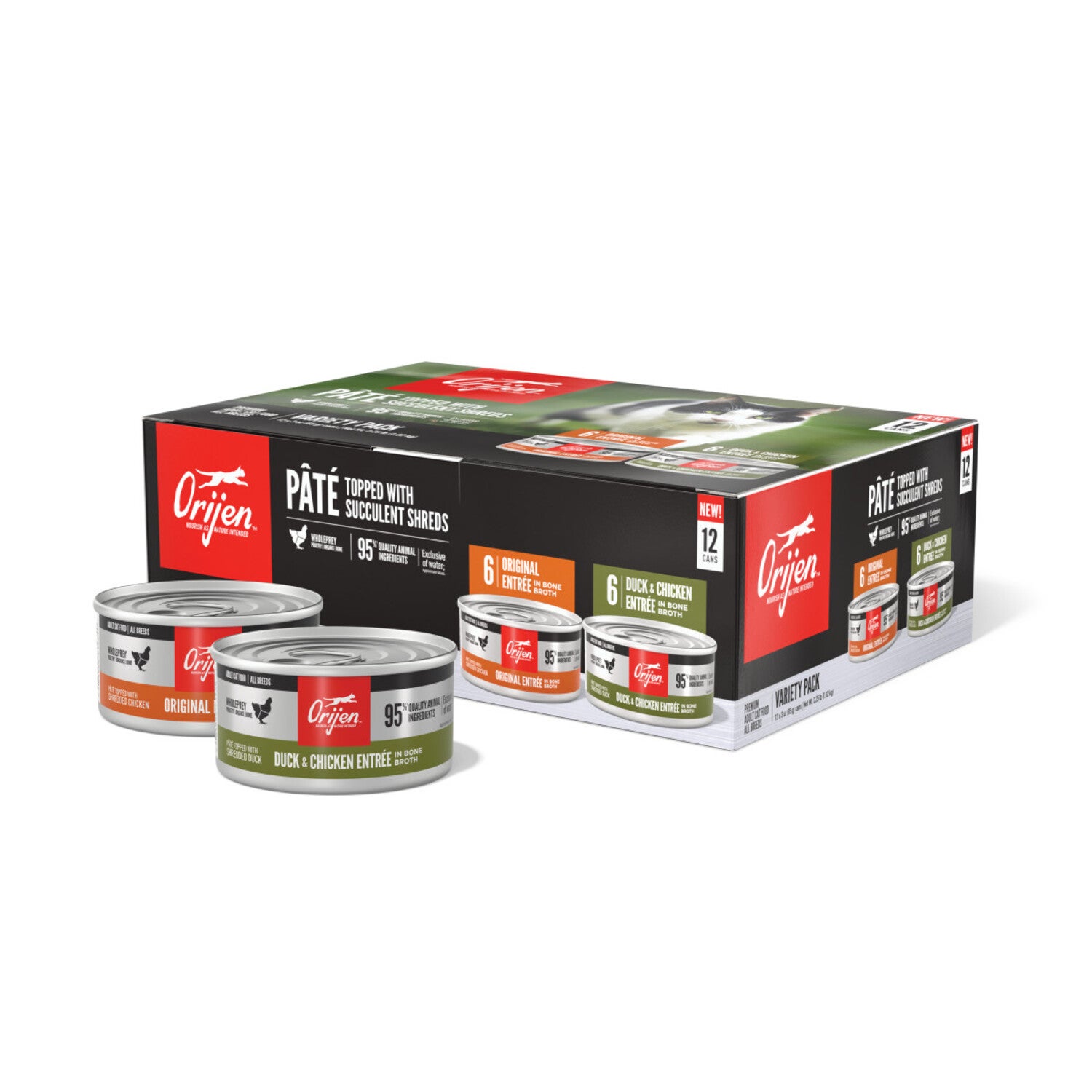Orijen Premium Pate Wet Cat Food, Variety Pack: Original Recipe (6) + Duck & Chicken Recipe (6), 3Oz