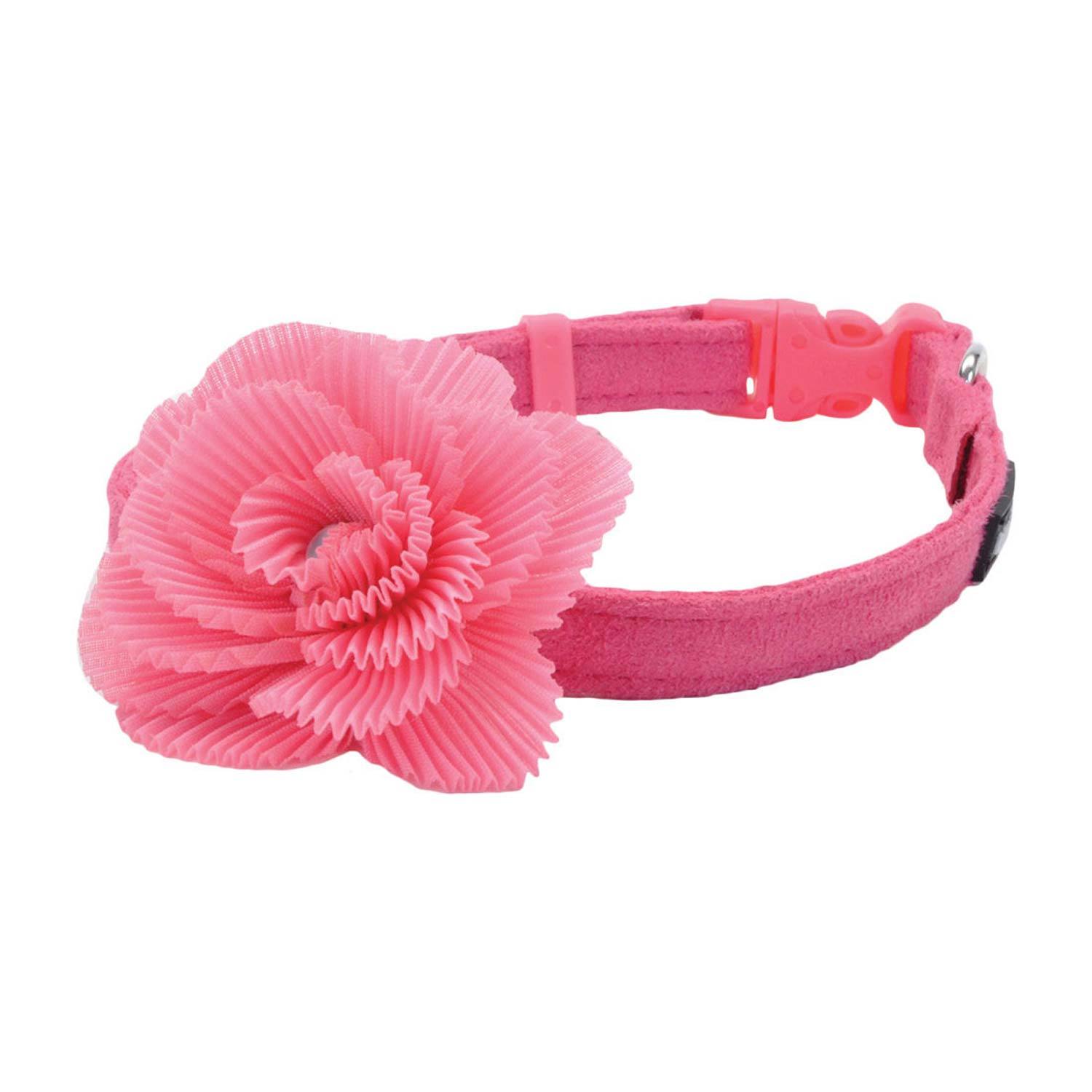 Coastal Pet Products Lil' Pals Microfiber Dog Collar, Pink With Pink Flower, 3/8X12
