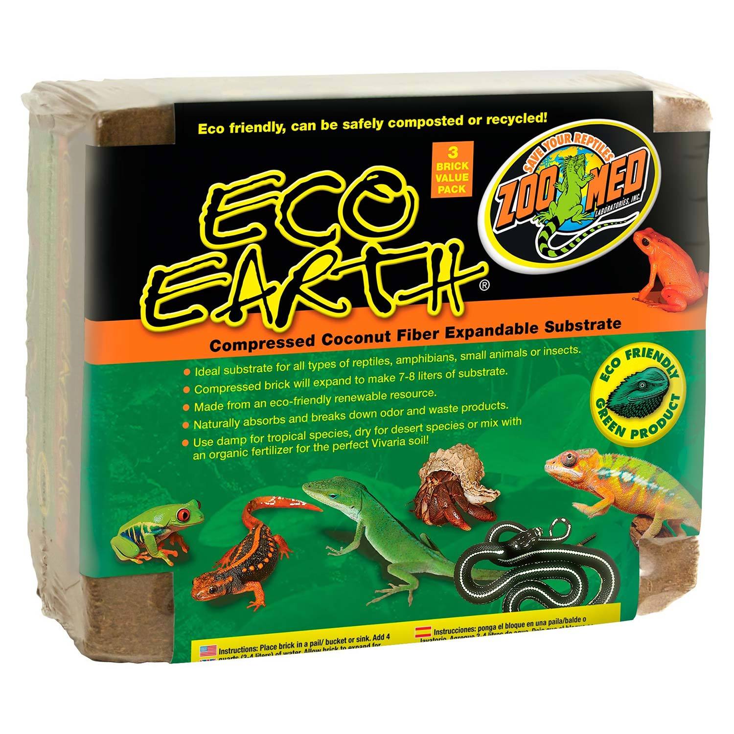 Zoo Med Eco Earth Compressed Coconut Fiber Expandable Reptile Substrate
