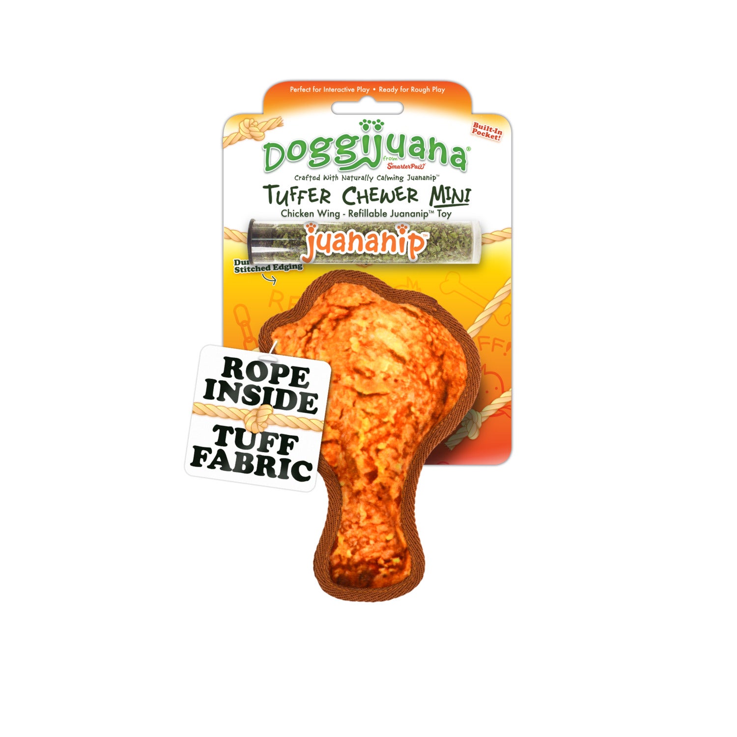 Doggijuana Tuffer Chewer Mini Chicken Wing Refillable Durable Dog Toy With Juananip