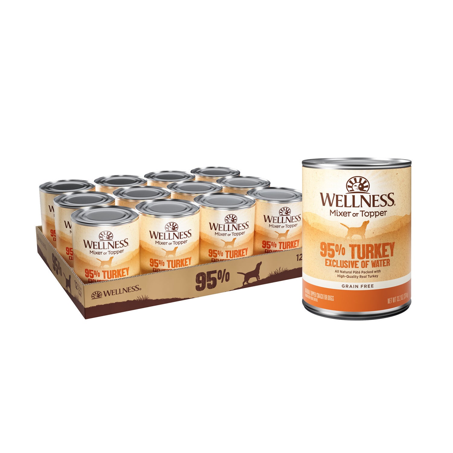Wellness 95% Turkey Natural Wet Grain Free Canned Dog Food, 13.2-Ounce Can Pack Of 12
