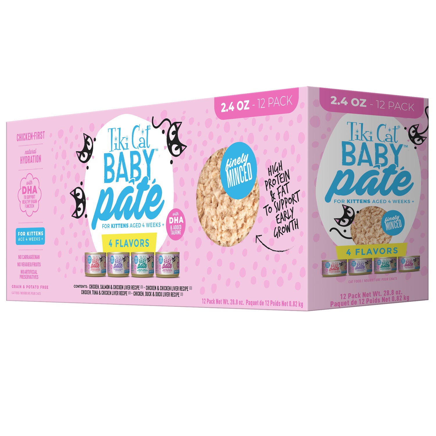 Tiki Cat Baby Pate Wet Cat Food For Kittens Variety Pack, 2.4-Oz Cans Pack Of 12