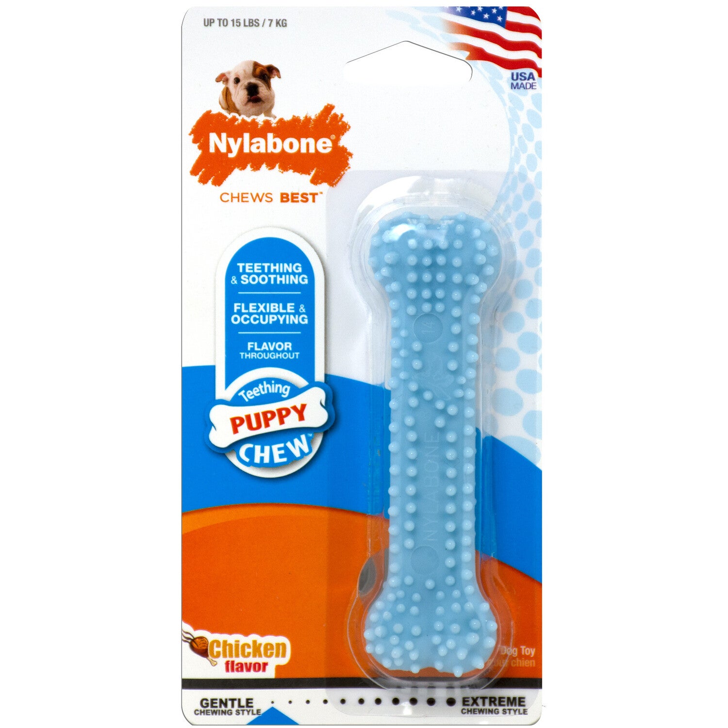  Nylabone Puppy Teething & Soothing Flexible Dog Chew Toy, Chicken Flavor, Blue X-Small/Petite - Up To 15-Lbs