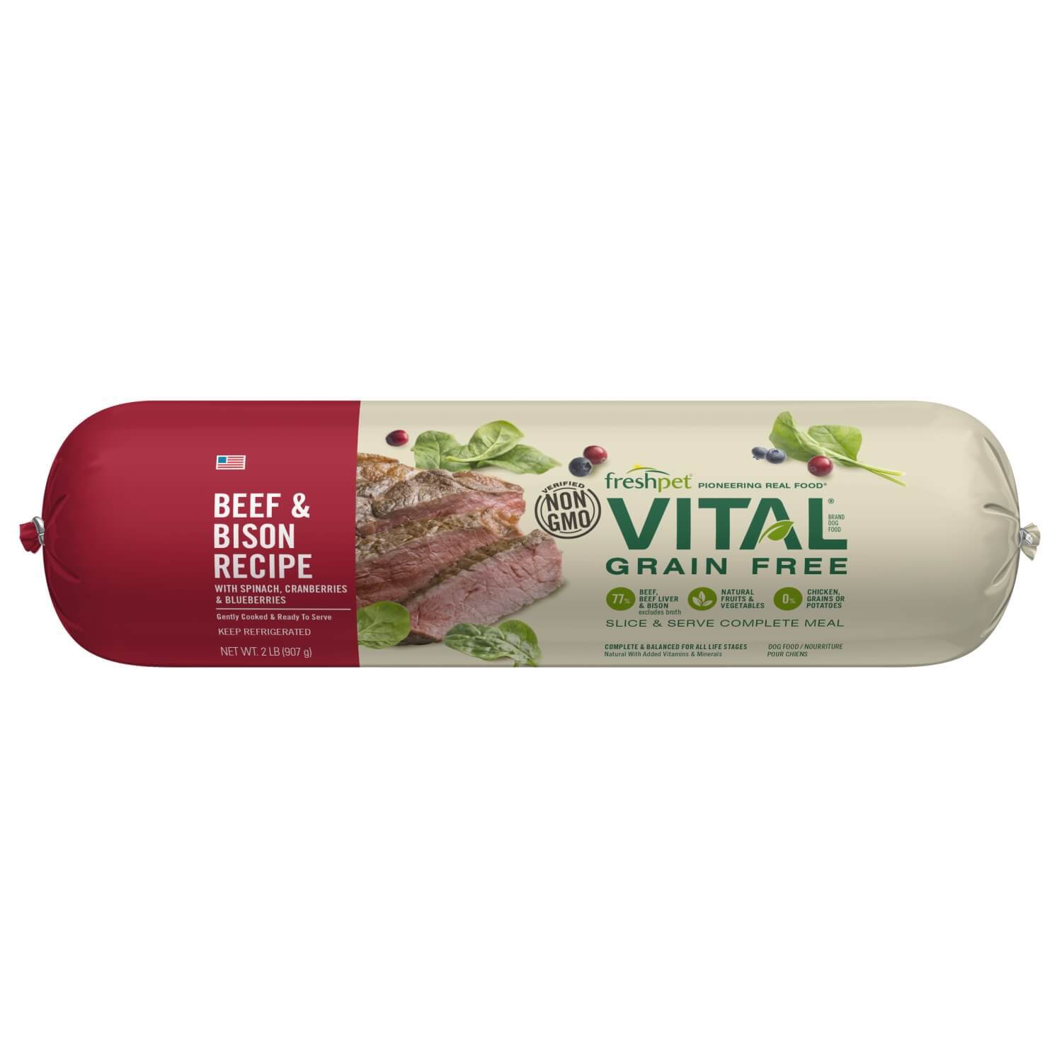 Freshpet Vital Grain Free Fresh Dog Food, Beef & Bison Roll Recipe