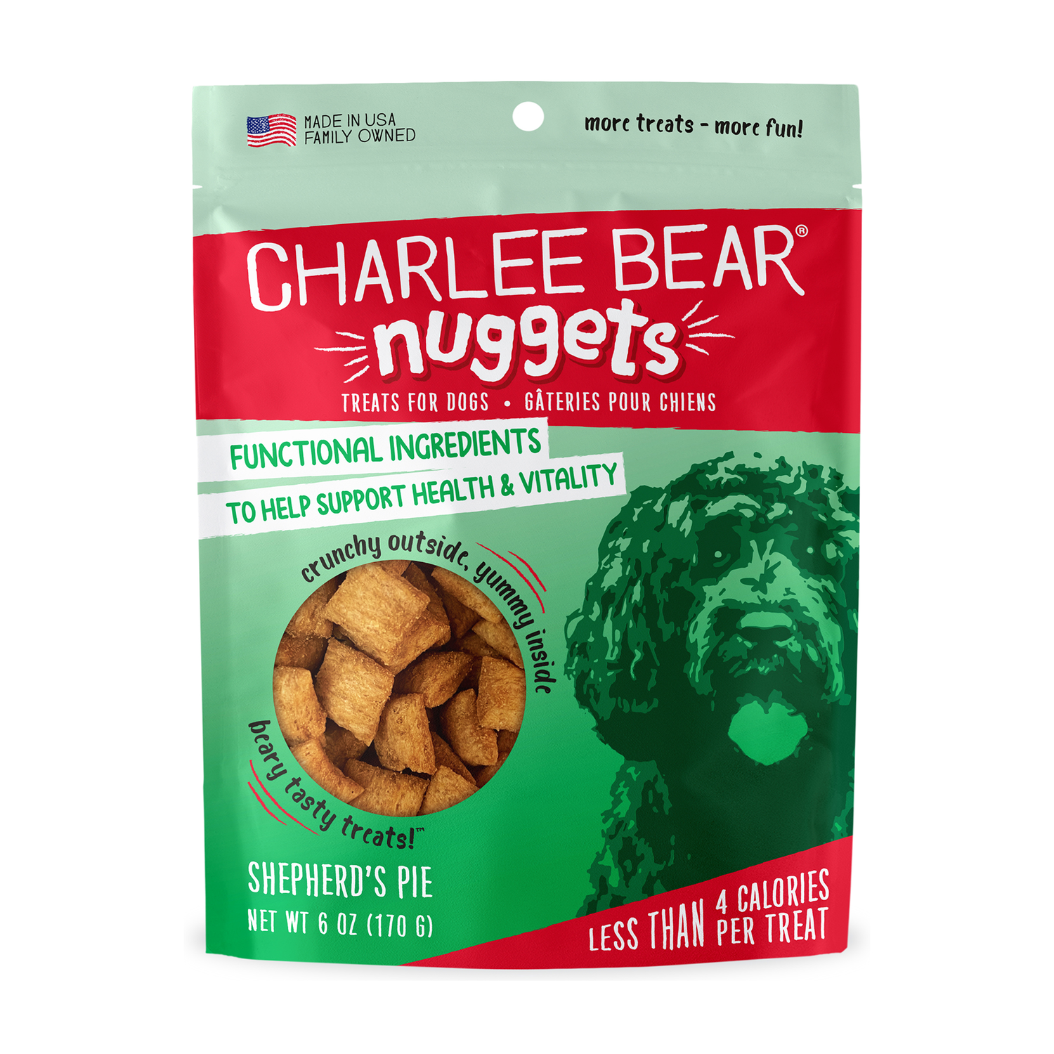 Charlee Bear Nuggets Grain-Free Crunchy Dog Treats With Immunity Support, Shepherd's Pie, 6-Oz Bag