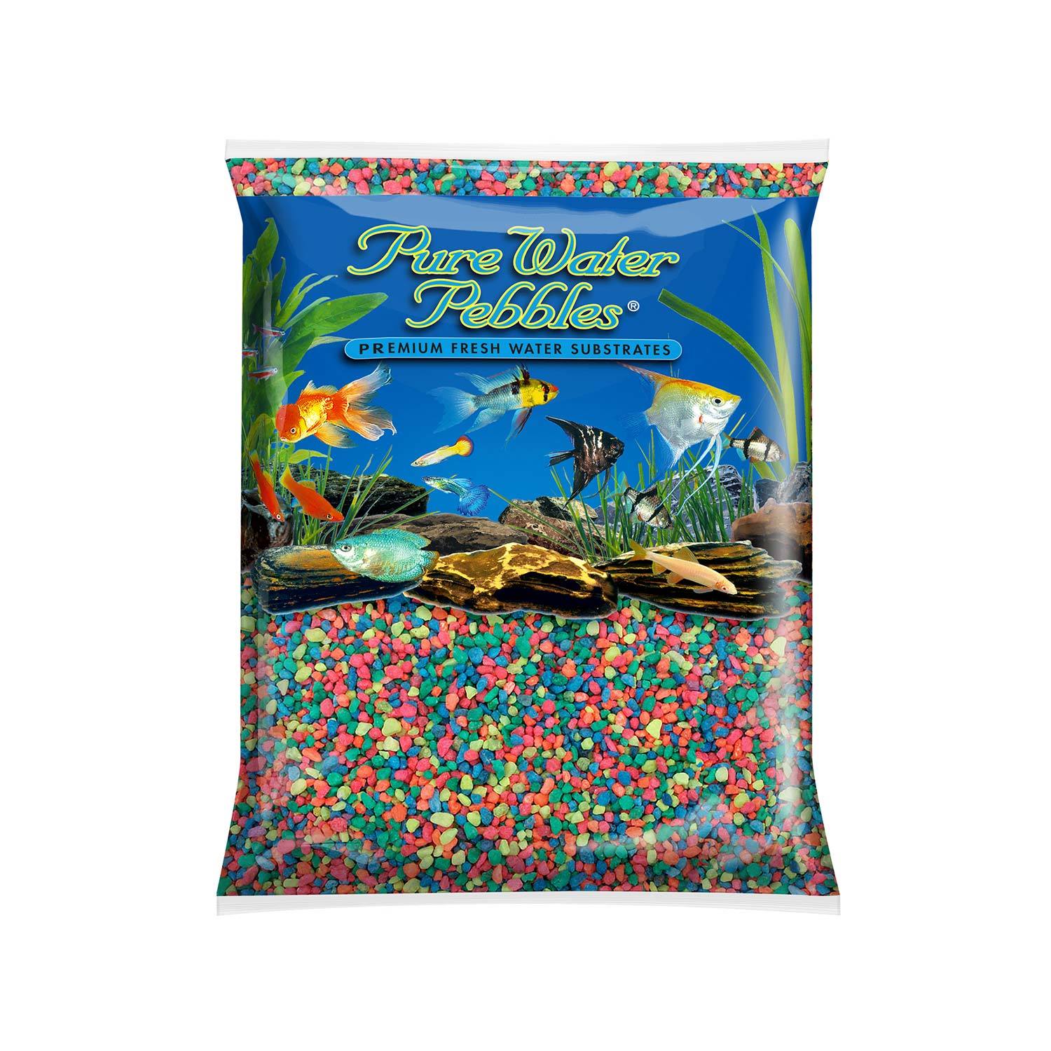 Pure Water Pebbles Aquarium Gravel, Neon Rainbow, 2-Lb Bag
