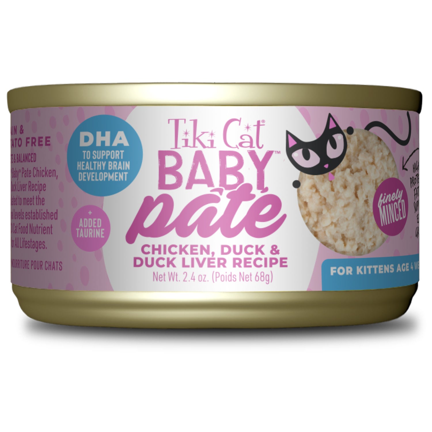 Tiki Cat Baby Pate, Wet Cat Food, Chicken, Duck & Duck Liver, 2.4-Oz Can Pack Of 12