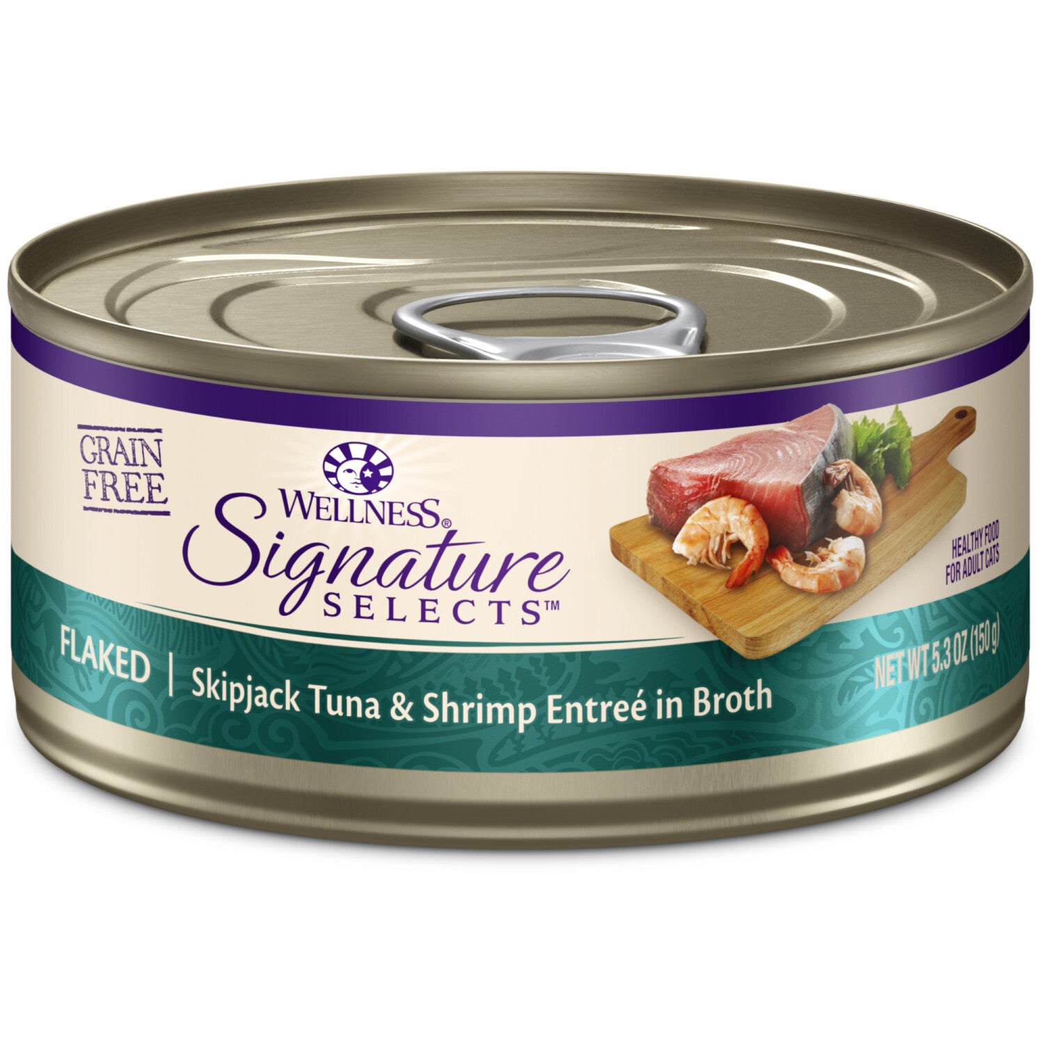 Wellness Core Signature Selects Grain-Free Flaked Adult Wet Cat Food, 2.8-Ounce Pack Of 12, Skipjack Tuna & Shrimp