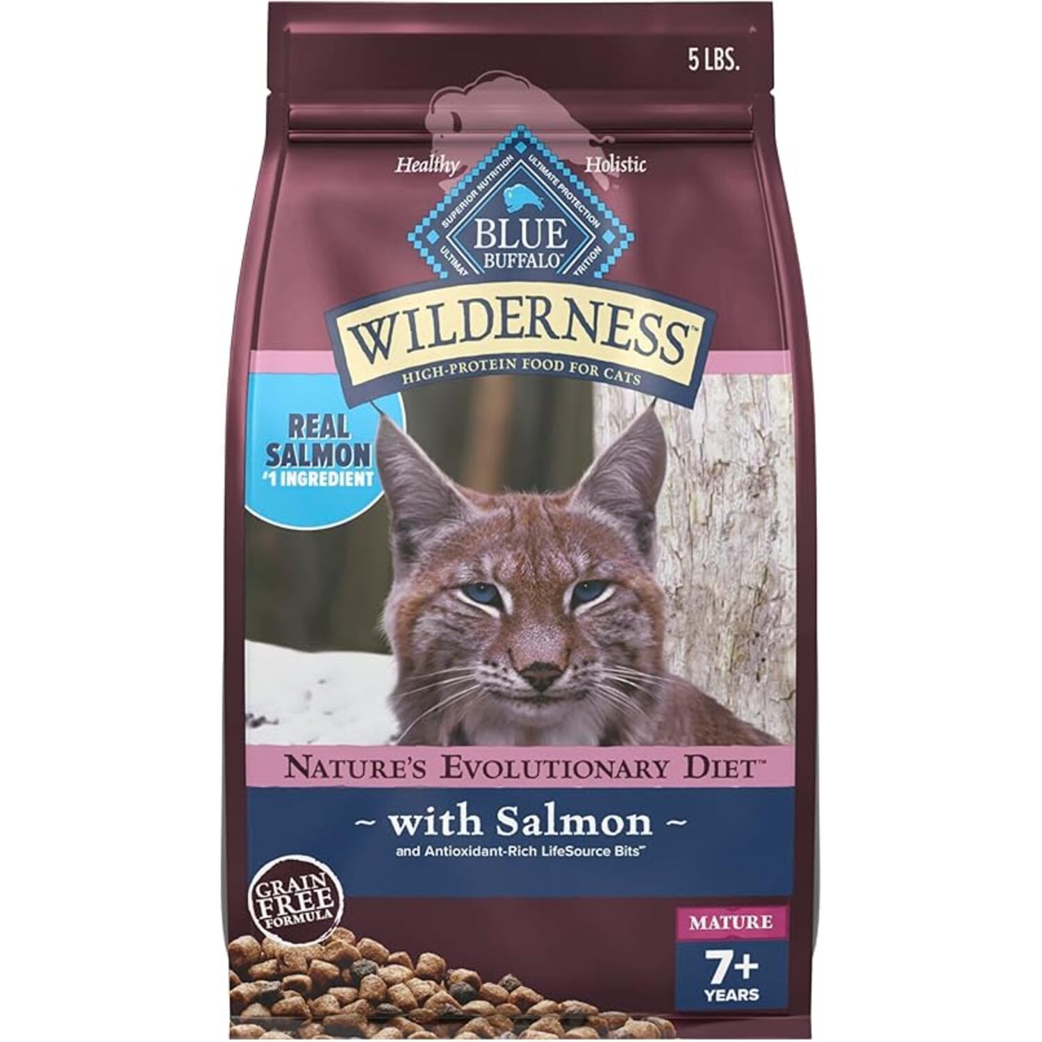 Blue Buffalo Wilderness Mature High-Protein & Grain-Free Salmon Recipe Dry Cat Food, 5-Lb Bag
