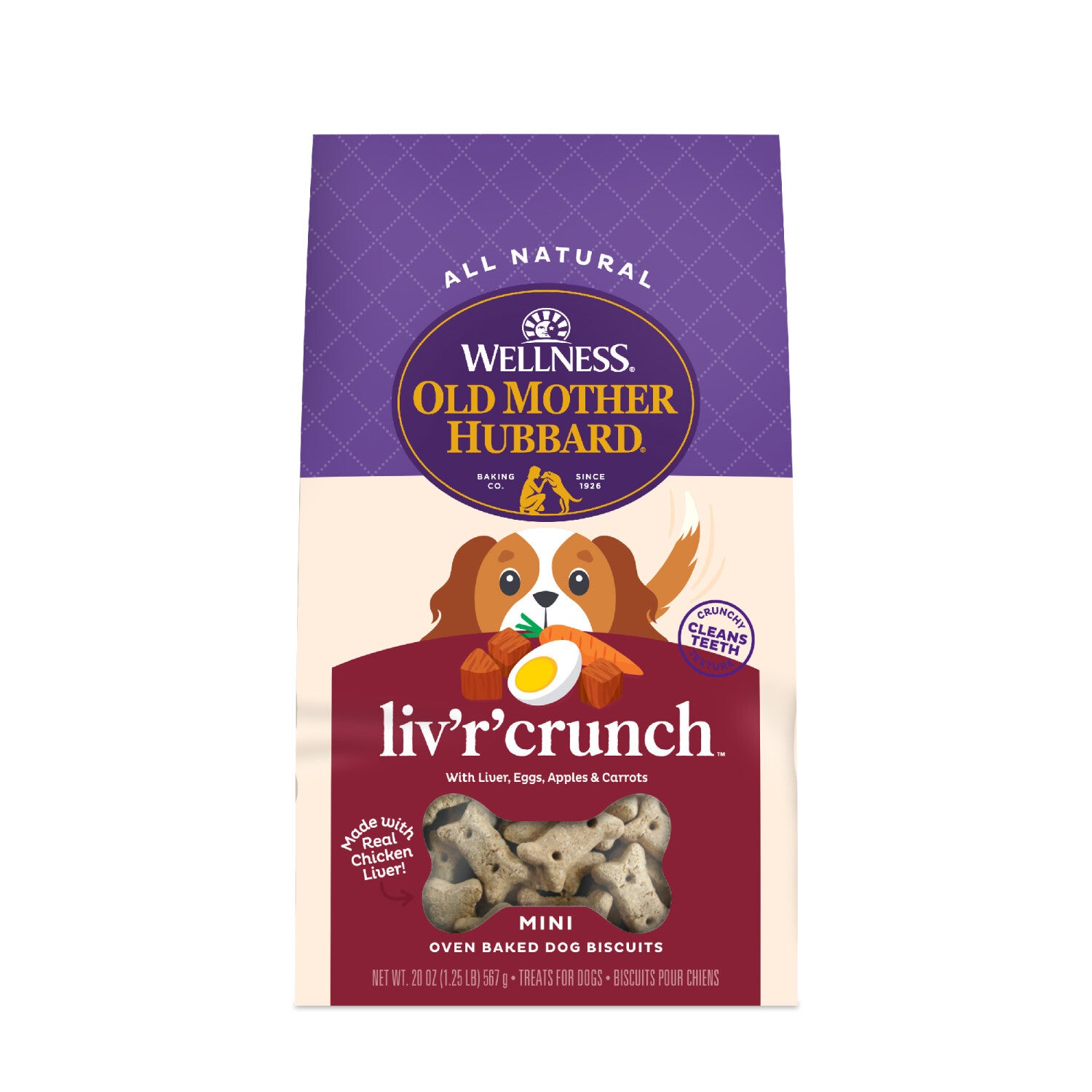 Wellness Old Mother Hubbard Liv'r'crunch Biscuits Dog Treats, Natural, Training Treats, Chicken Liver, Oats, Apples, Carrots, & Eggs Flavor, Mini Size, 20 Ounce Bag