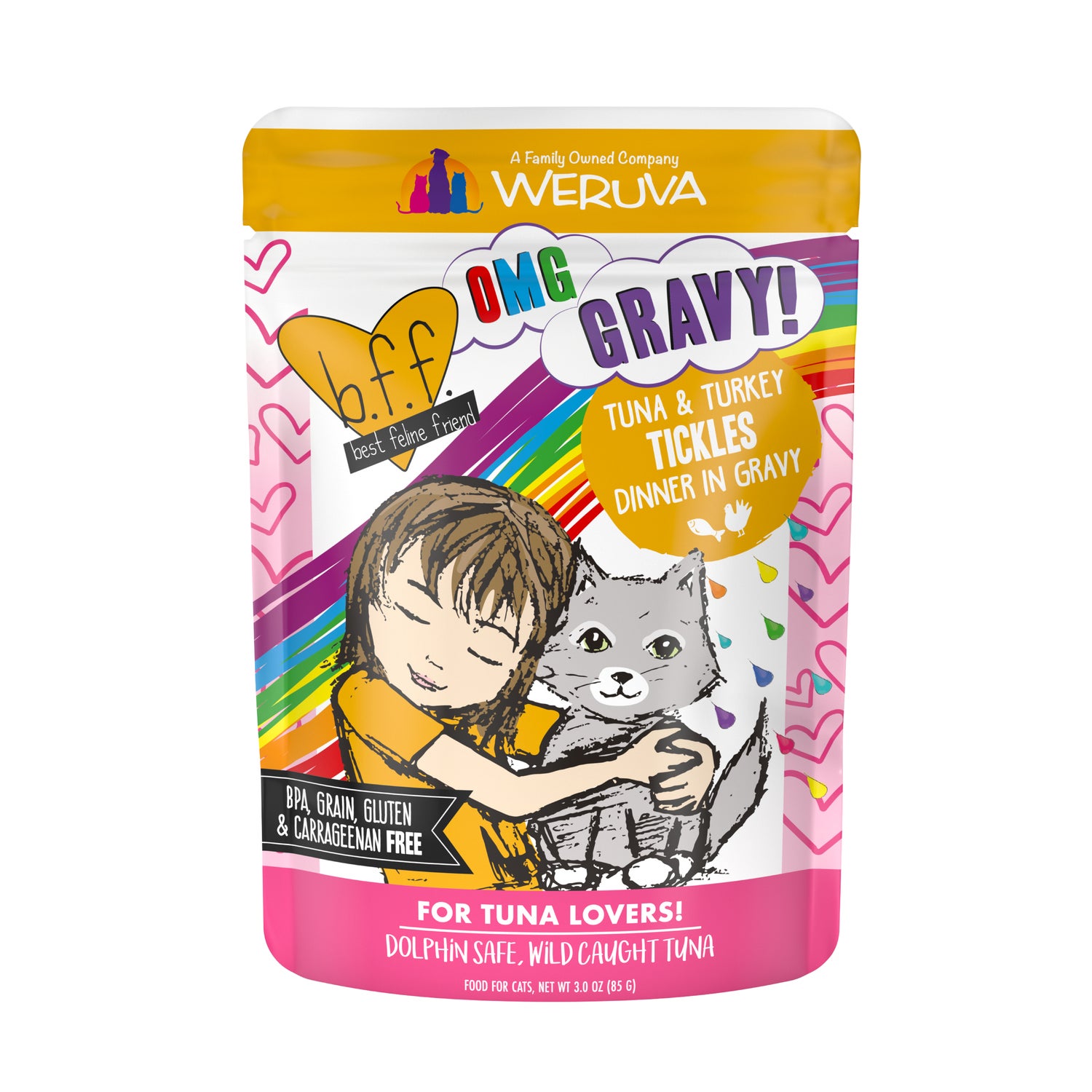 Weruva Bff Omg Gravy Tuna & Turkey Tickles Wet Cat Food, 3-Oz Pouch