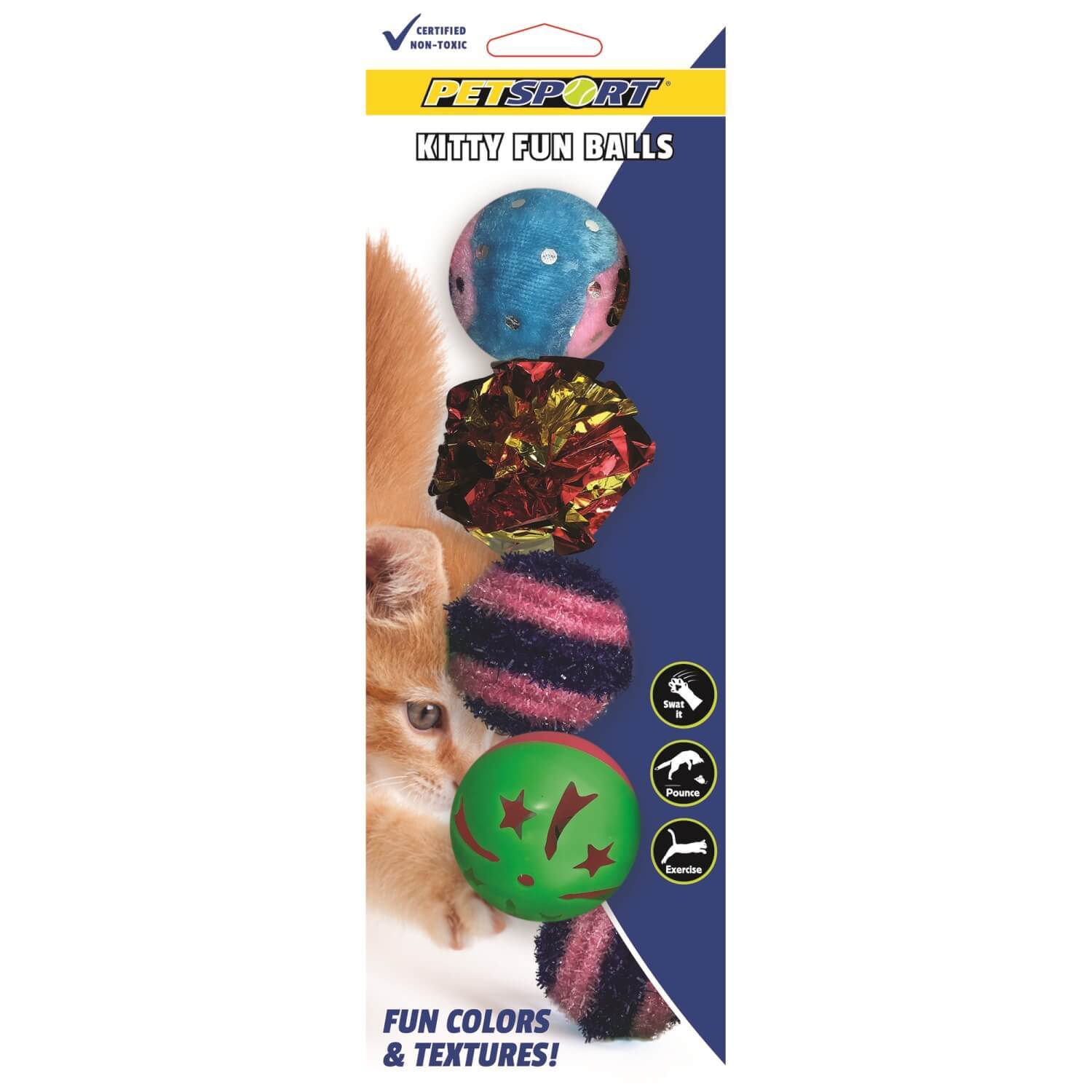 Petsport Kitty Fun Balls Cat Toy - 4Pk Assorted