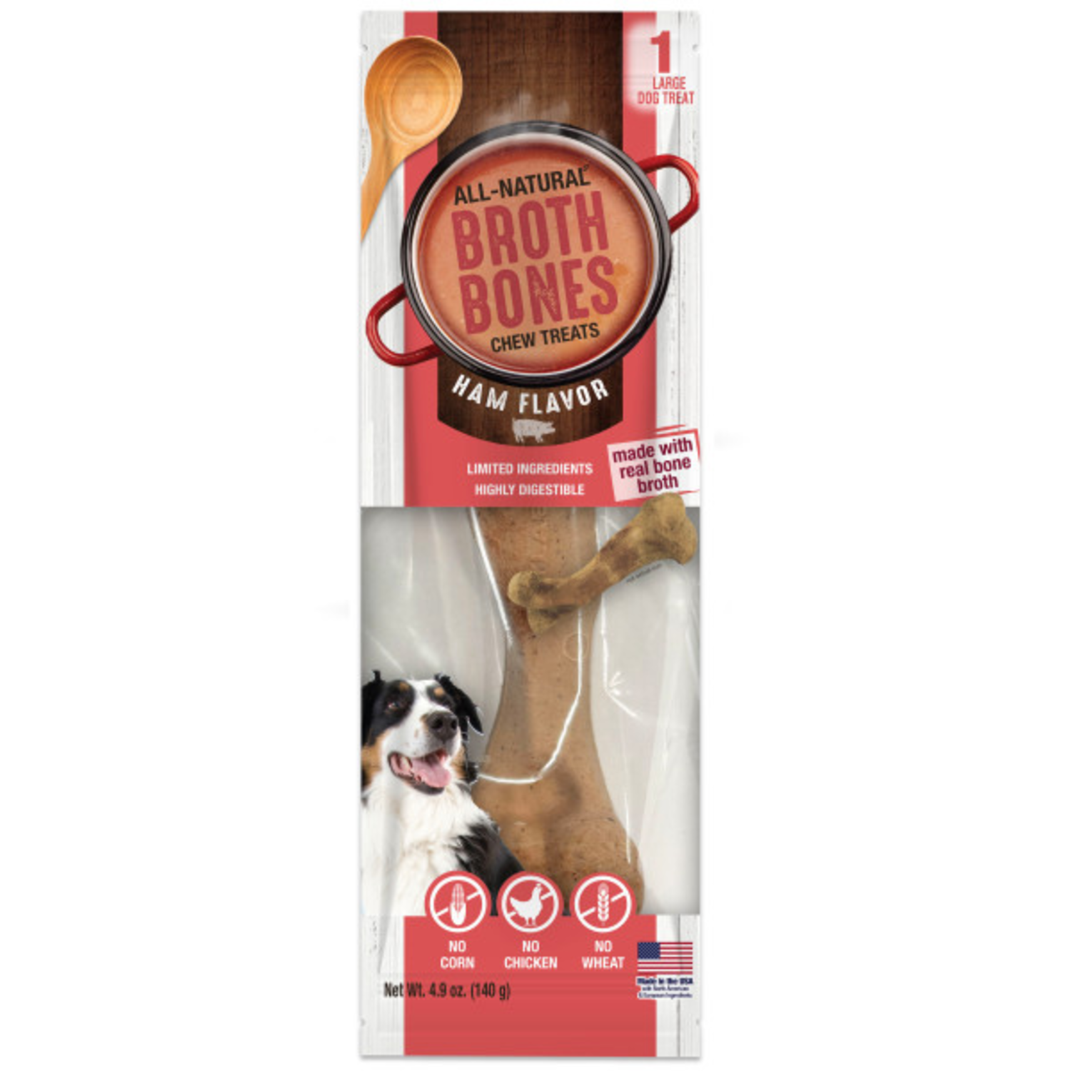 Nylabone Broth Bones Ham Flavored Chews Large Dog Treats, 1-Each