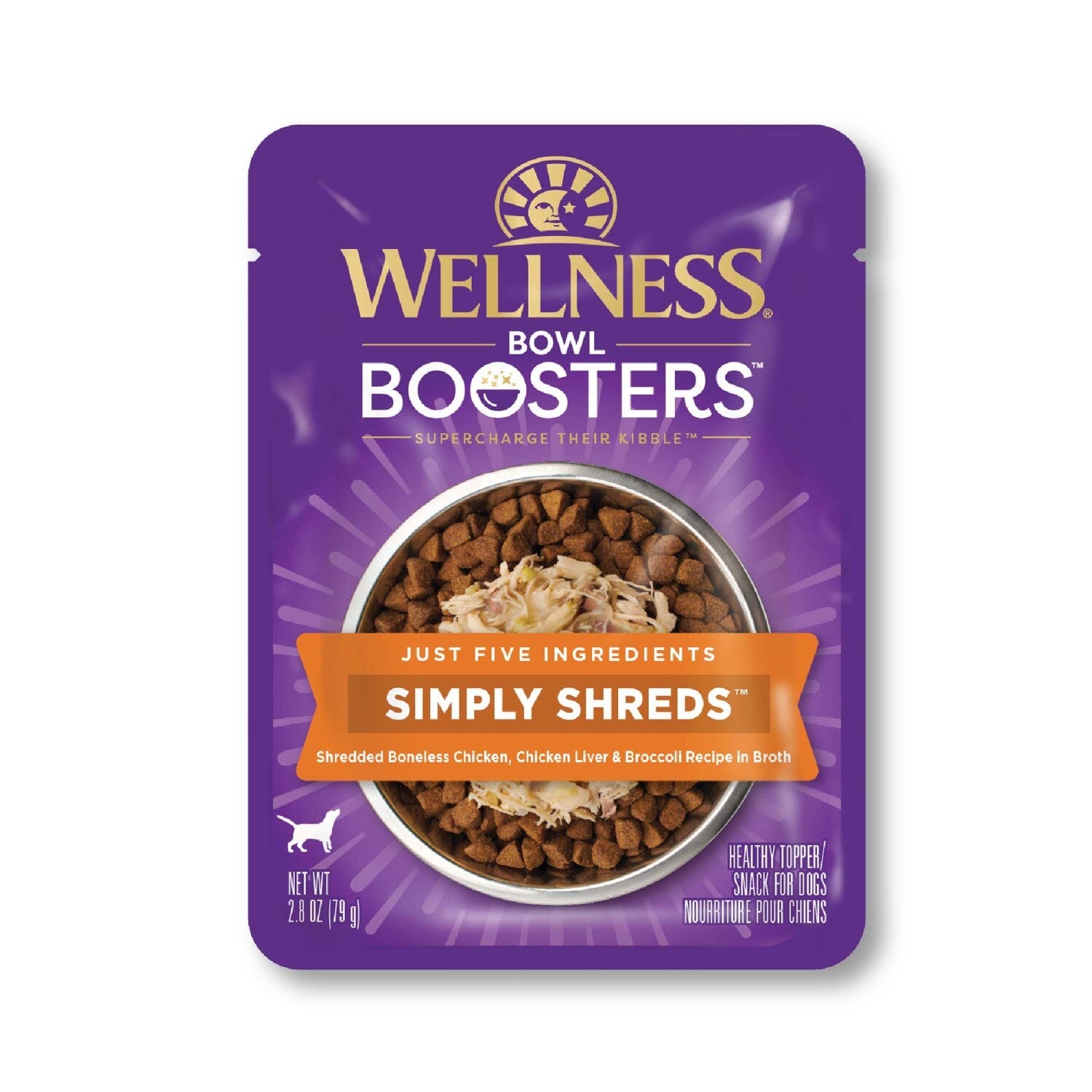 Wellness Bowl Boosters Simply Shreds Grain-Free Wet Dog Food Topper, Chicken Liver & Broccoli Recipe, 2.8-Ounce Pouch