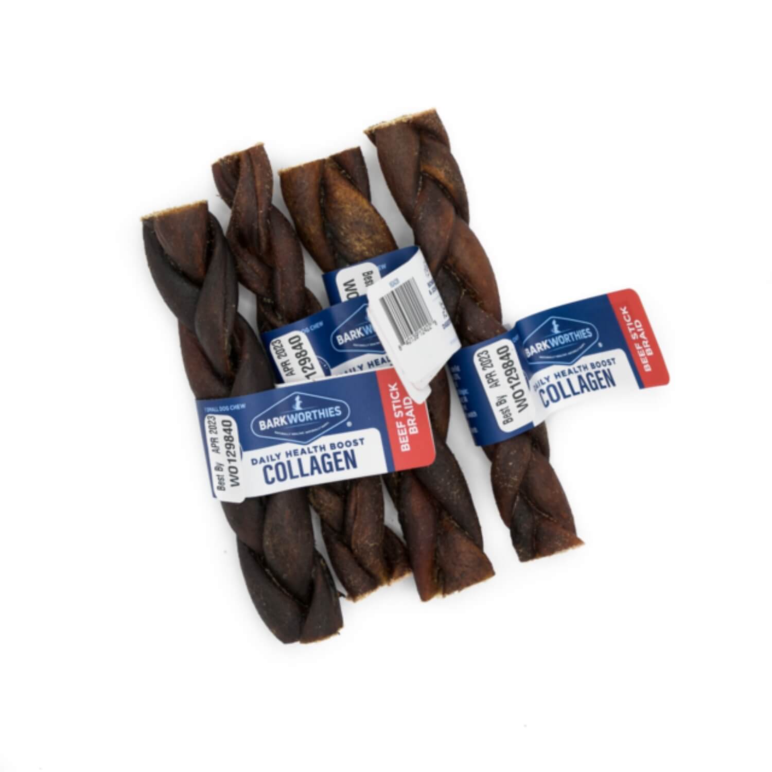 Barkworthies Collagen Beef Stick Braid Dog Treat, 5-In